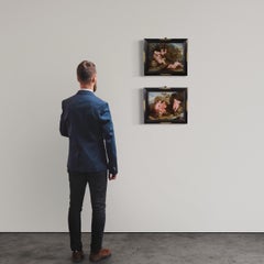 Pair of 17th Century Oil on Glass Italian Antique Paintings Bacchanal, 1680