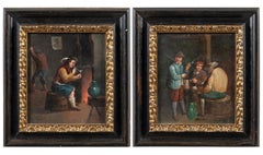 Pair of 18th-19th century Dutch interior pantings - Inn figures - Oil on canvas