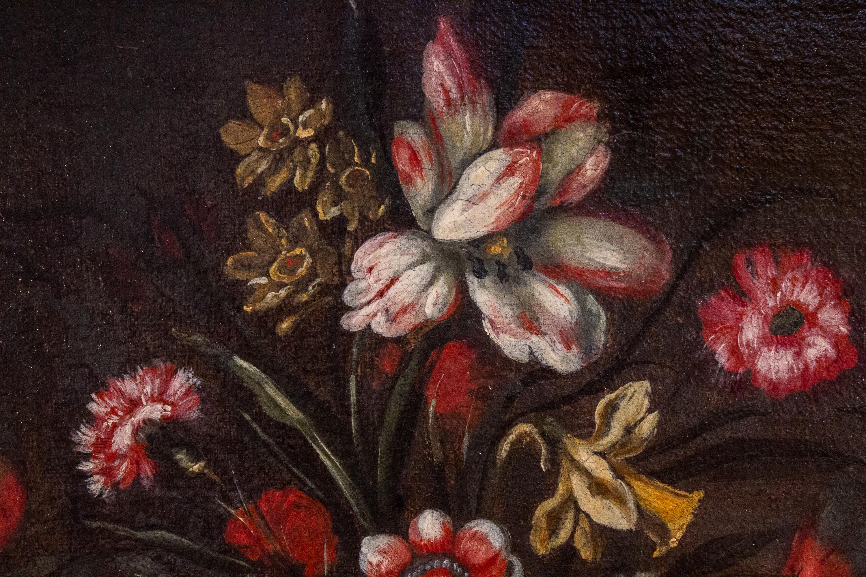 Pair of 18th century Italian Still Life Paintings of Flowers   For Sale 4