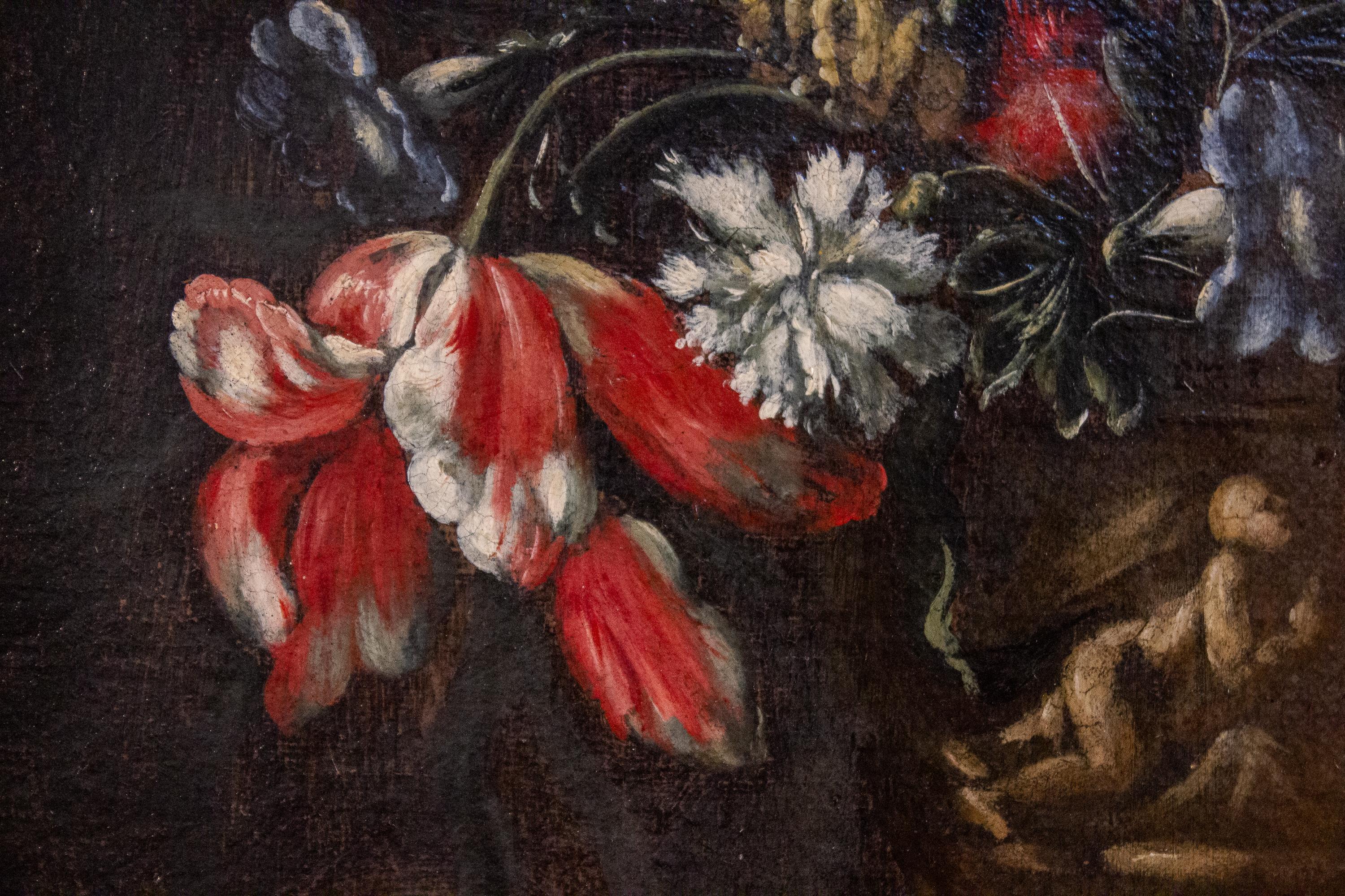 Pair of 18th century Italian Still Life Paintings of Flowers   For Sale 9