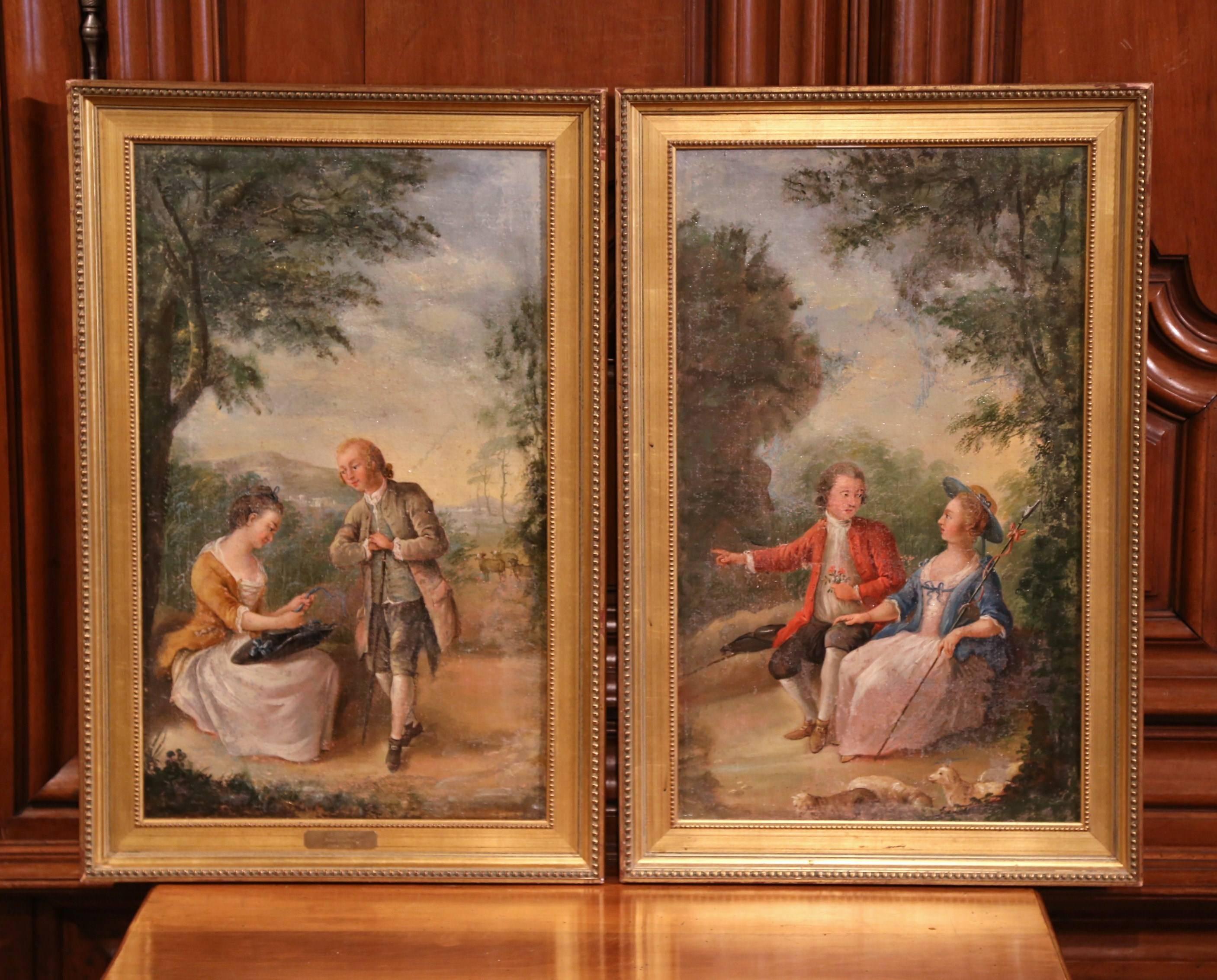 Pair of 18th Century Louis XV Framed Oil on Canvas Paintings by La Pioline 1
