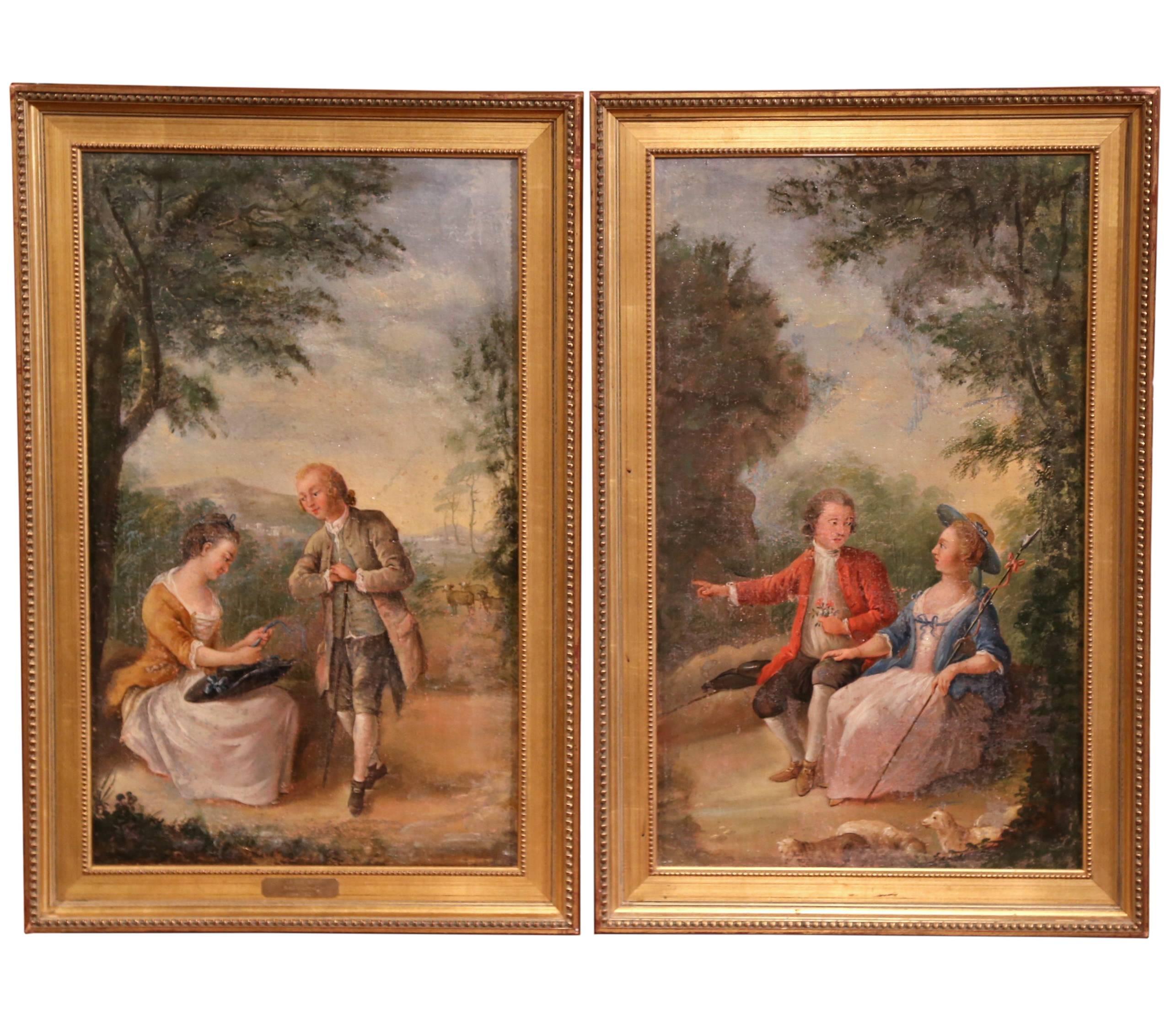 Unknown Figurative Painting - Pair of 18th Century Louis XV Framed Oil on Canvas Paintings by La Pioline