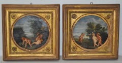 Pair of 18th Century Playful Putti Paintings in Gilded Frames 