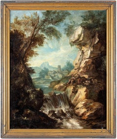 Pair of 18th century Venetian figure painting - Landscape - Oil on canvas Venice