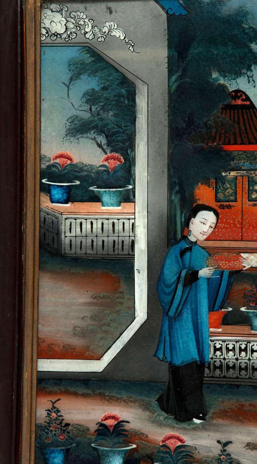 Paar chinesische Spiegelbilder mit umgekehrter Malerei aus dem 19. Jahrhundert im Angebot 5