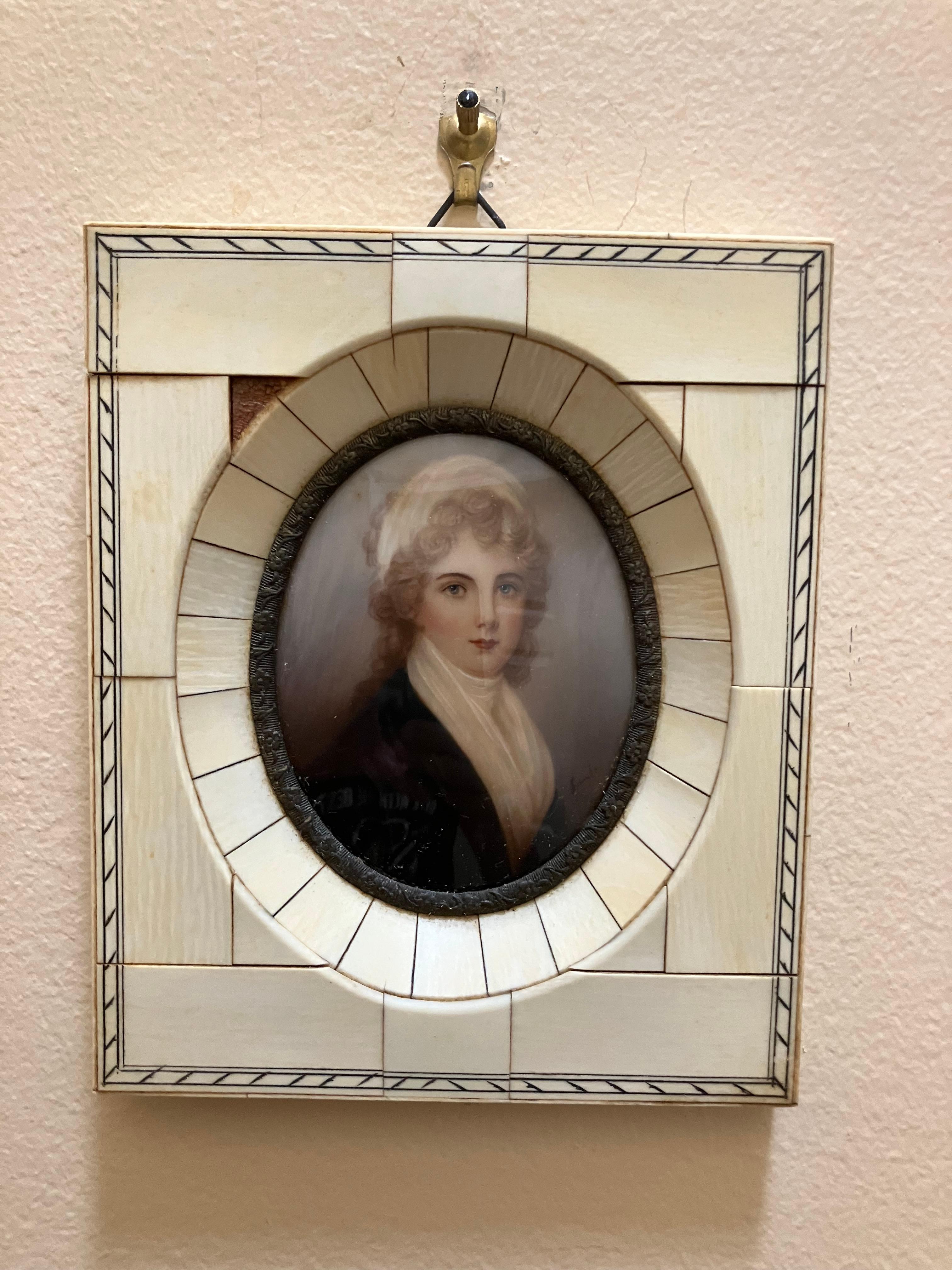 Paire de portraits à l'huile sur porcelaine du 19e siècle en vente 2