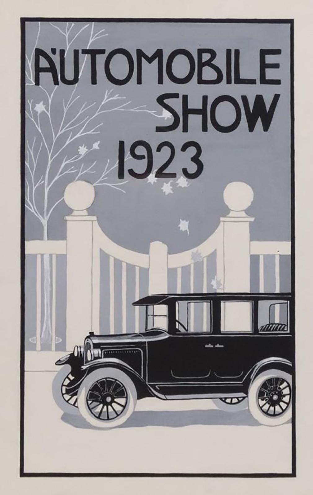 Pair of 1923 Automobile Show Original Illustrations - Painting by Unknown