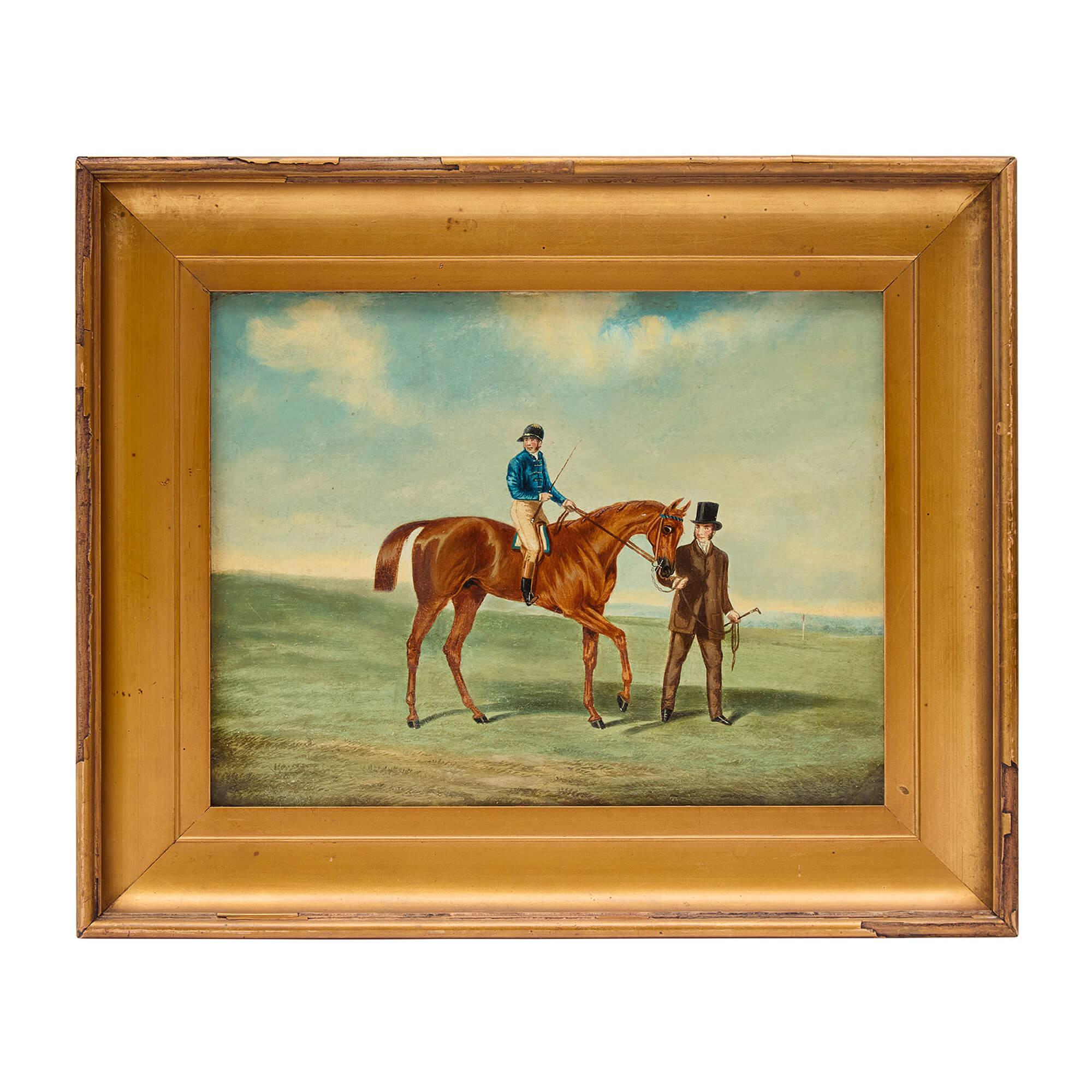 Paire de peintures à l'huile équestres britanniques du 19ème siècle - Painting de Unknown