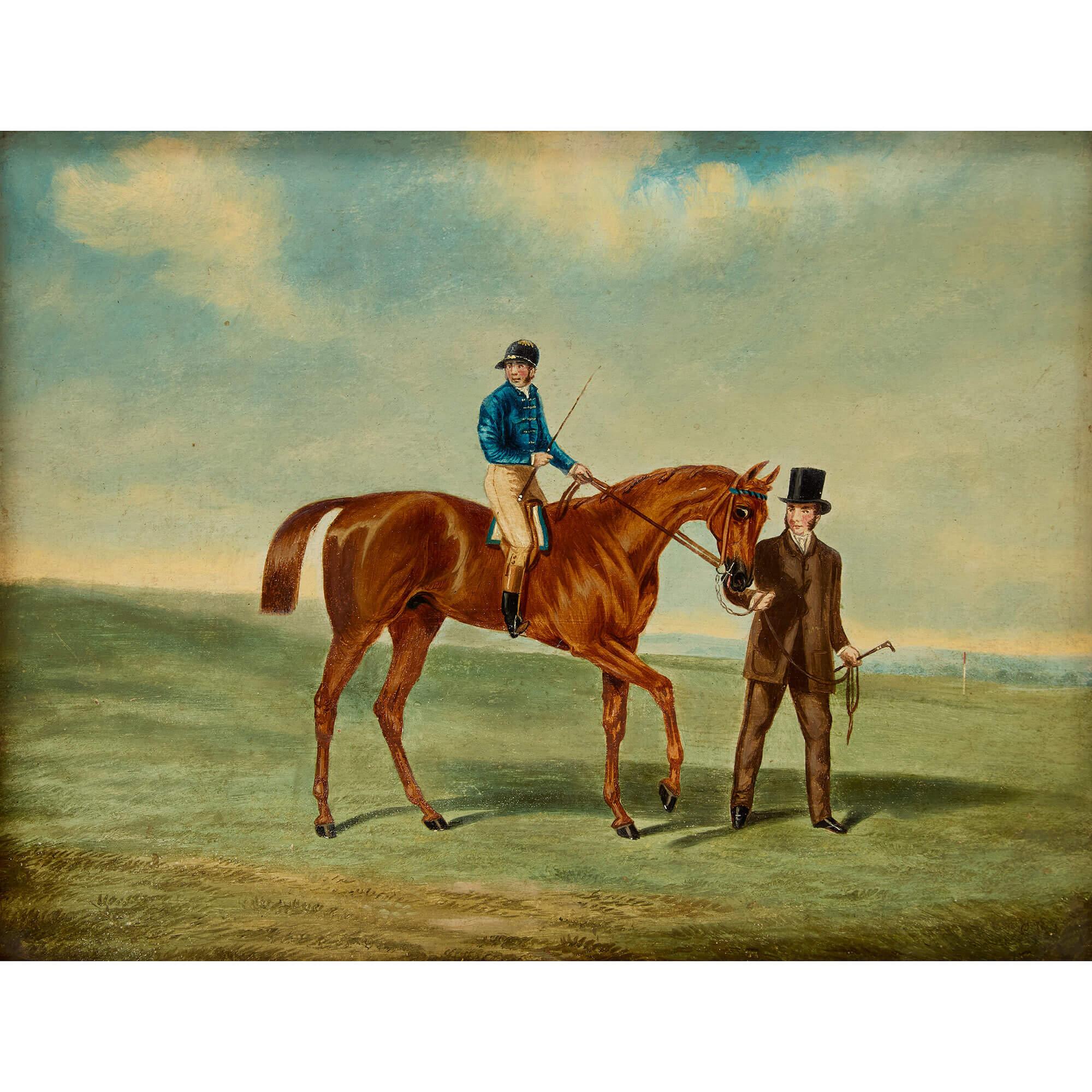 Paire de peintures à l'huile équestres britanniques du 19ème siècle - Marron Animal Painting par Unknown