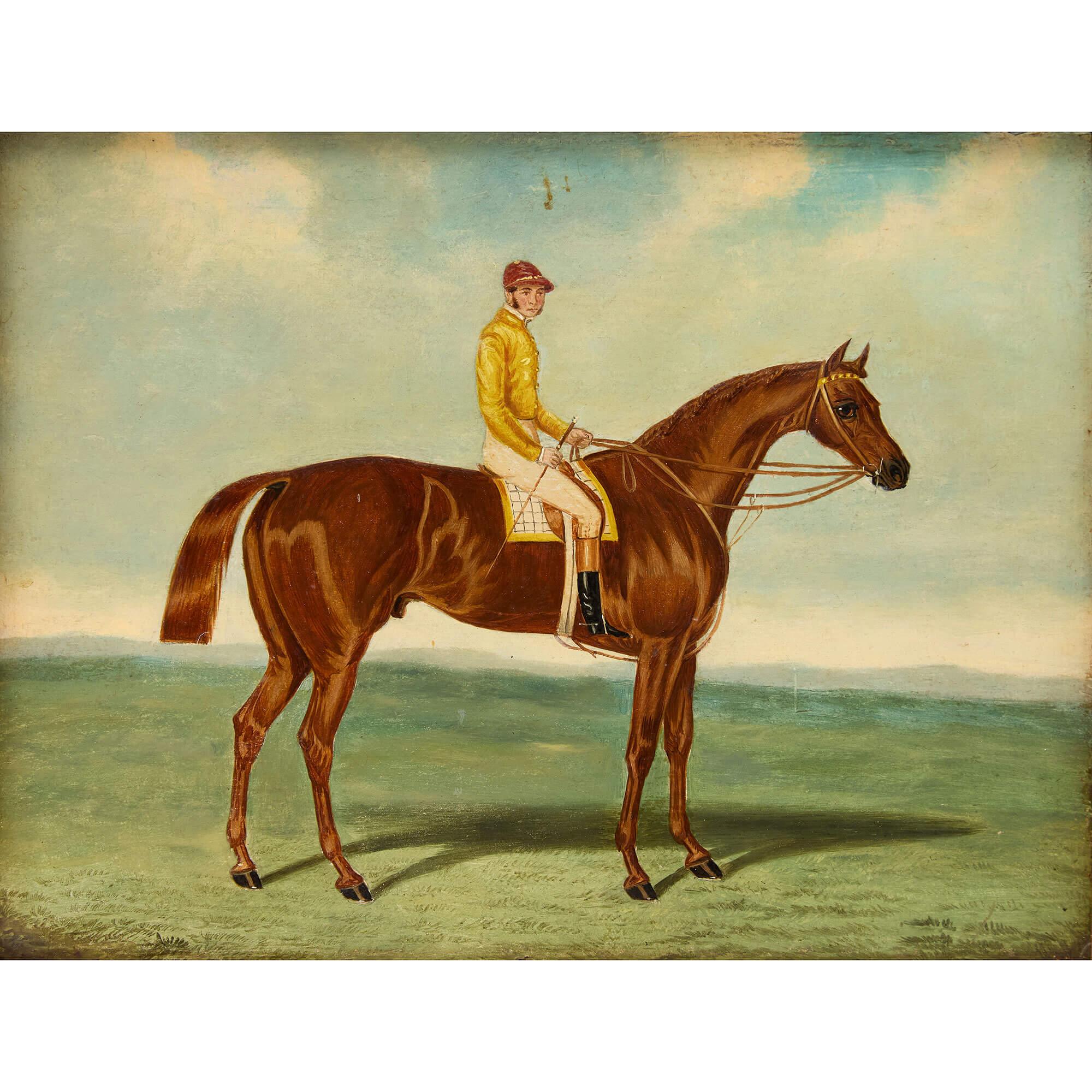 Paire de peintures à l'huile équestres britanniques du 19e siècle
Royaume-Uni, 19e siècle
Planches : Hauteur 25 cm, largeur 32 cm
Cadres : Hauteur 35 cm, largeur 42 cm, profondeur 4 cm

Cette paire de peintures à l'huile du XIXe siècle illustre