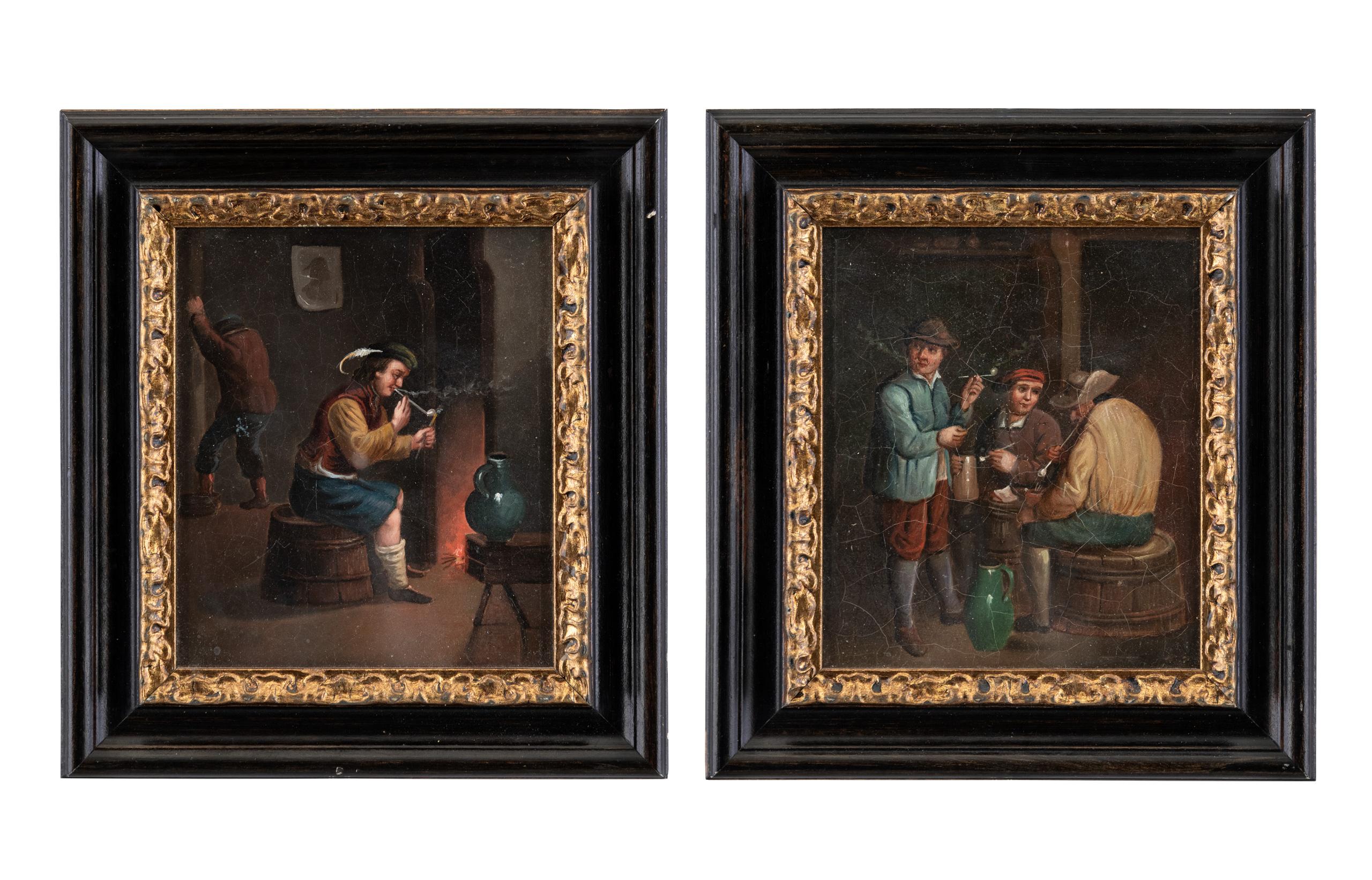 Pair of 19th century Dutch figure paintings - Inn interiors - Oil on canvas