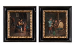 Pair of 19th century Dutch figure paintings - Inn interiors - Oil on canvas