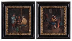 Antique Pair of 19th century Dutch figure paintings - Inn interiors - Oil on canvas