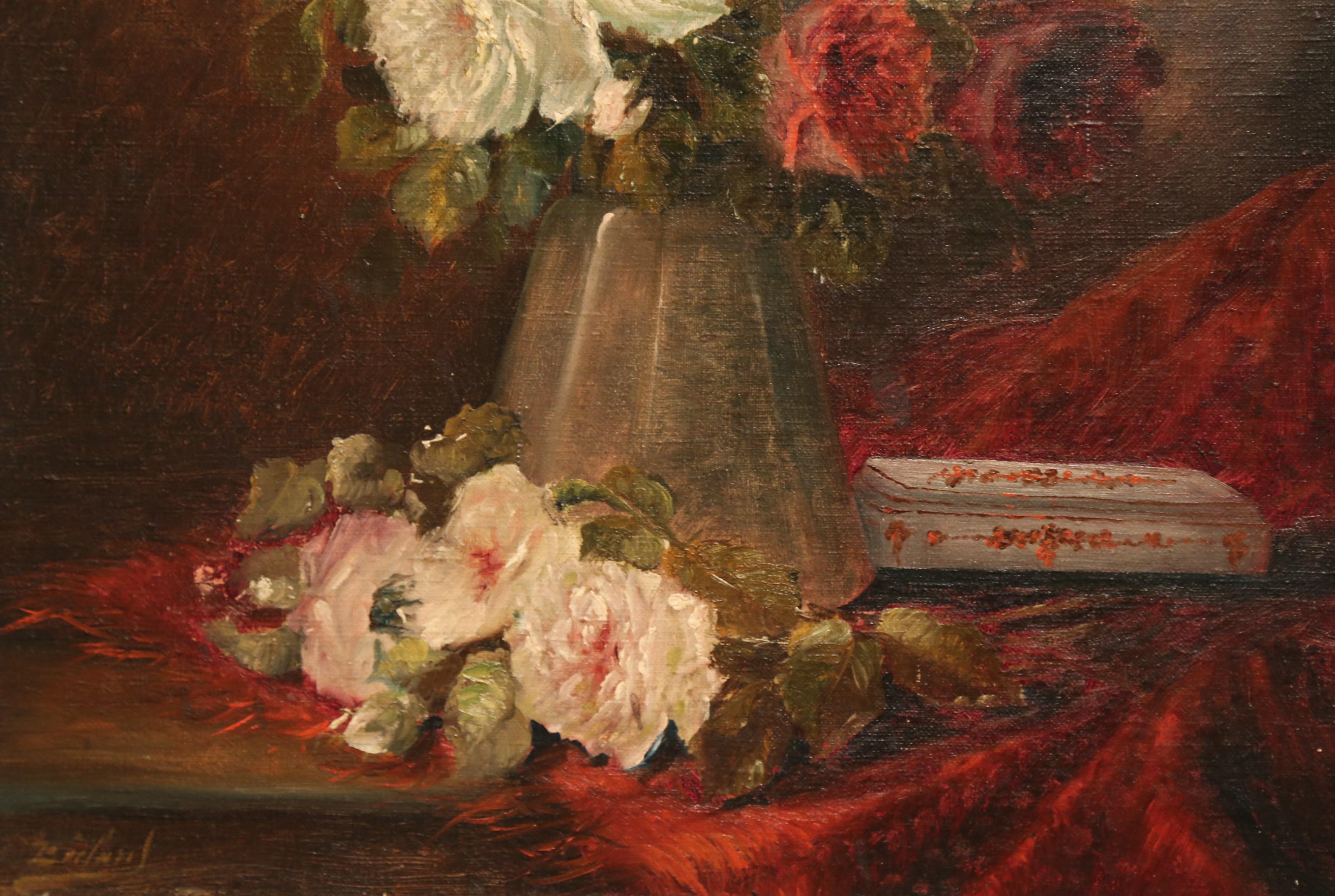 Pair of 19th Century French Signed Still Life Flower Paintings in Gilt Frames  For Sale 6