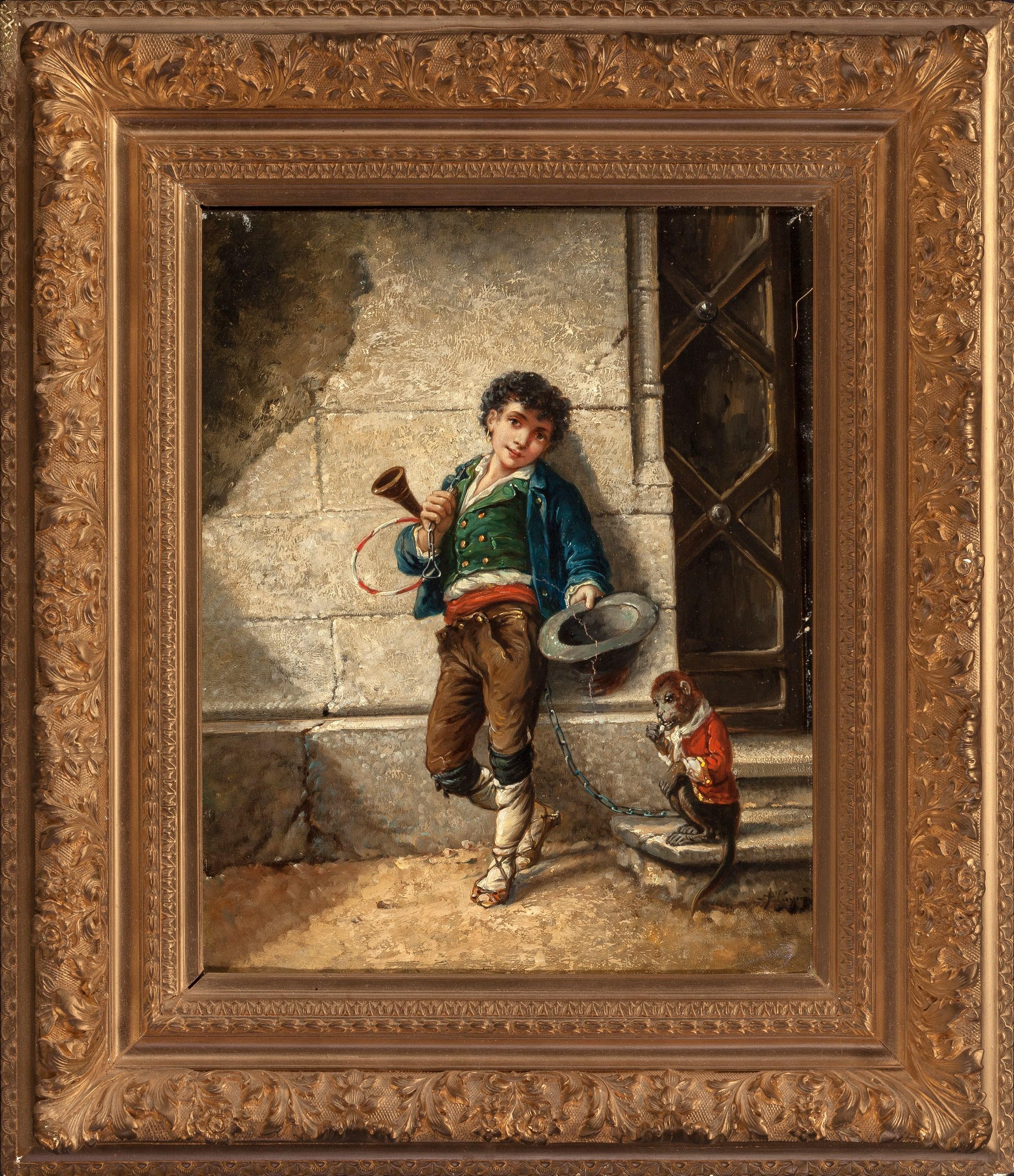 Pair of 19th Century Italian School Oil Paintings, Signed A. Leonard - Gold Figurative Painting by Unknown