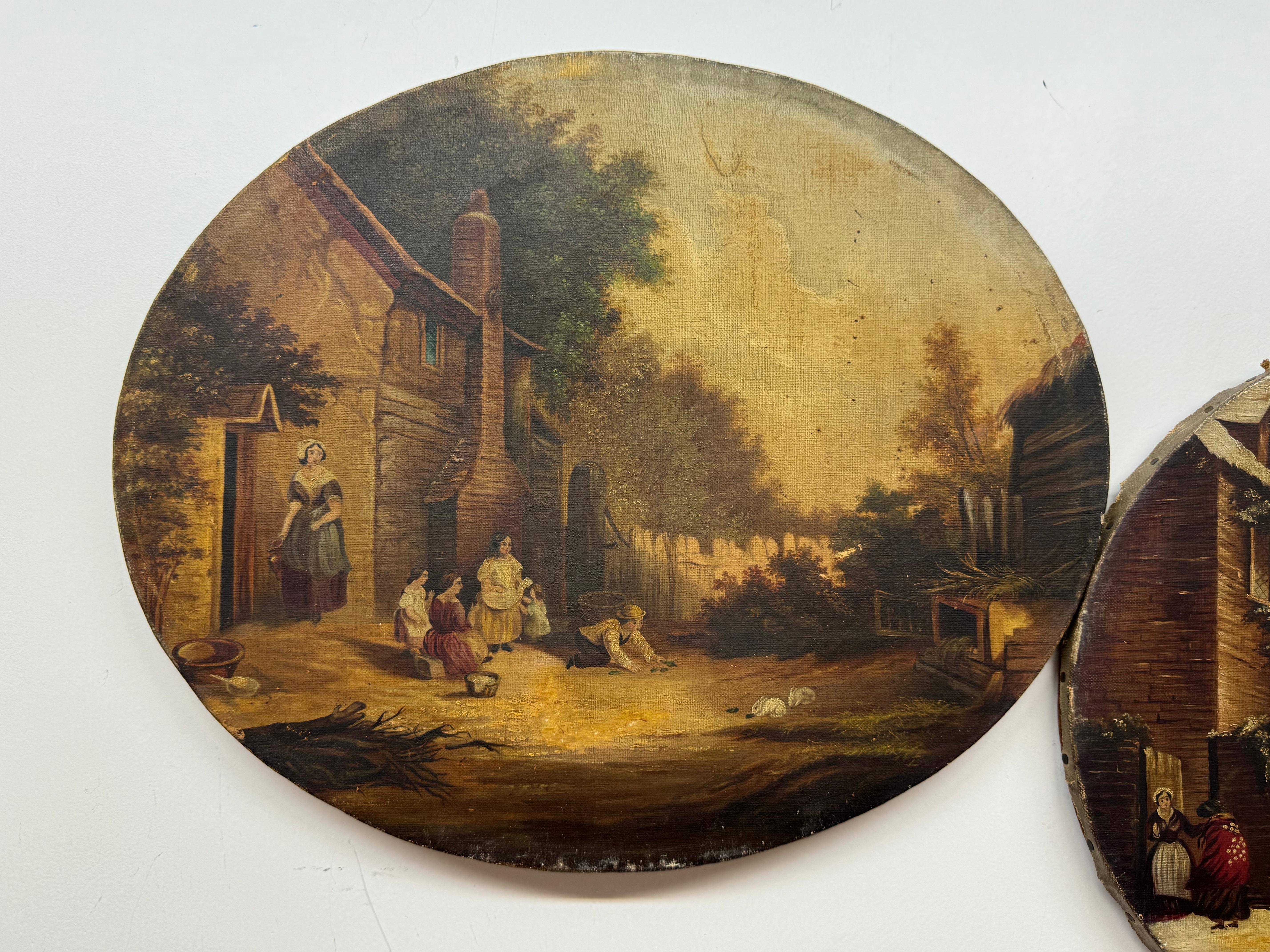 Pair of 19th Century Landscapes - one depicting a winter scene and one depicting children feeding a pair of rabbits

No visible signature 

14 x 17 unframed