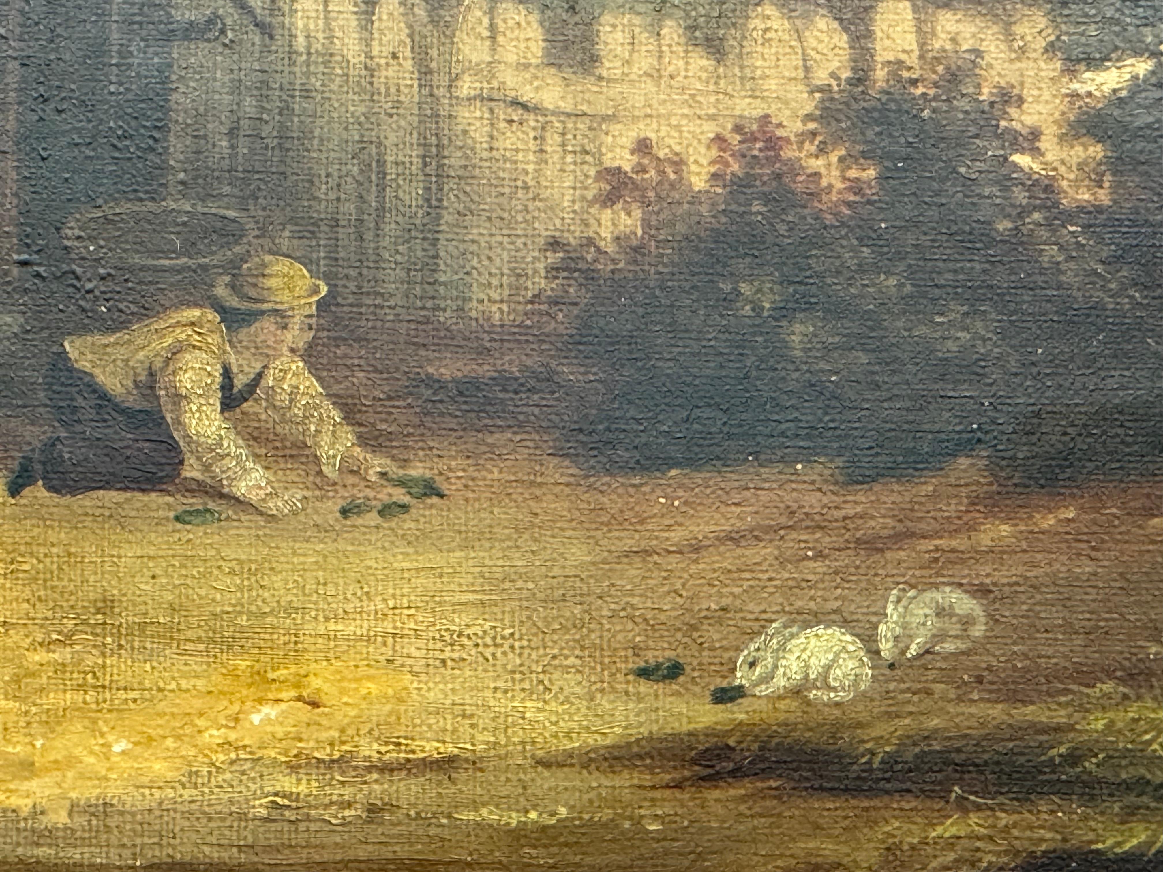 Paire de paysages du XIXe siècle - représentant une scène d'hiver et des enfants en vente 3