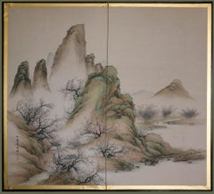 Pair of 2 Panel Japanese Byobu