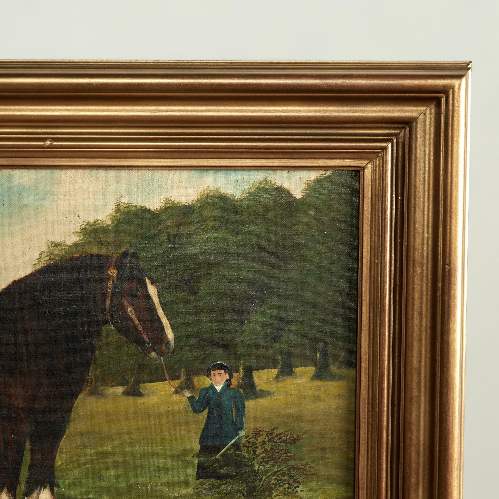 Paar antike englische Pferdegemälde (Beige), Animal Painting, von Unknown