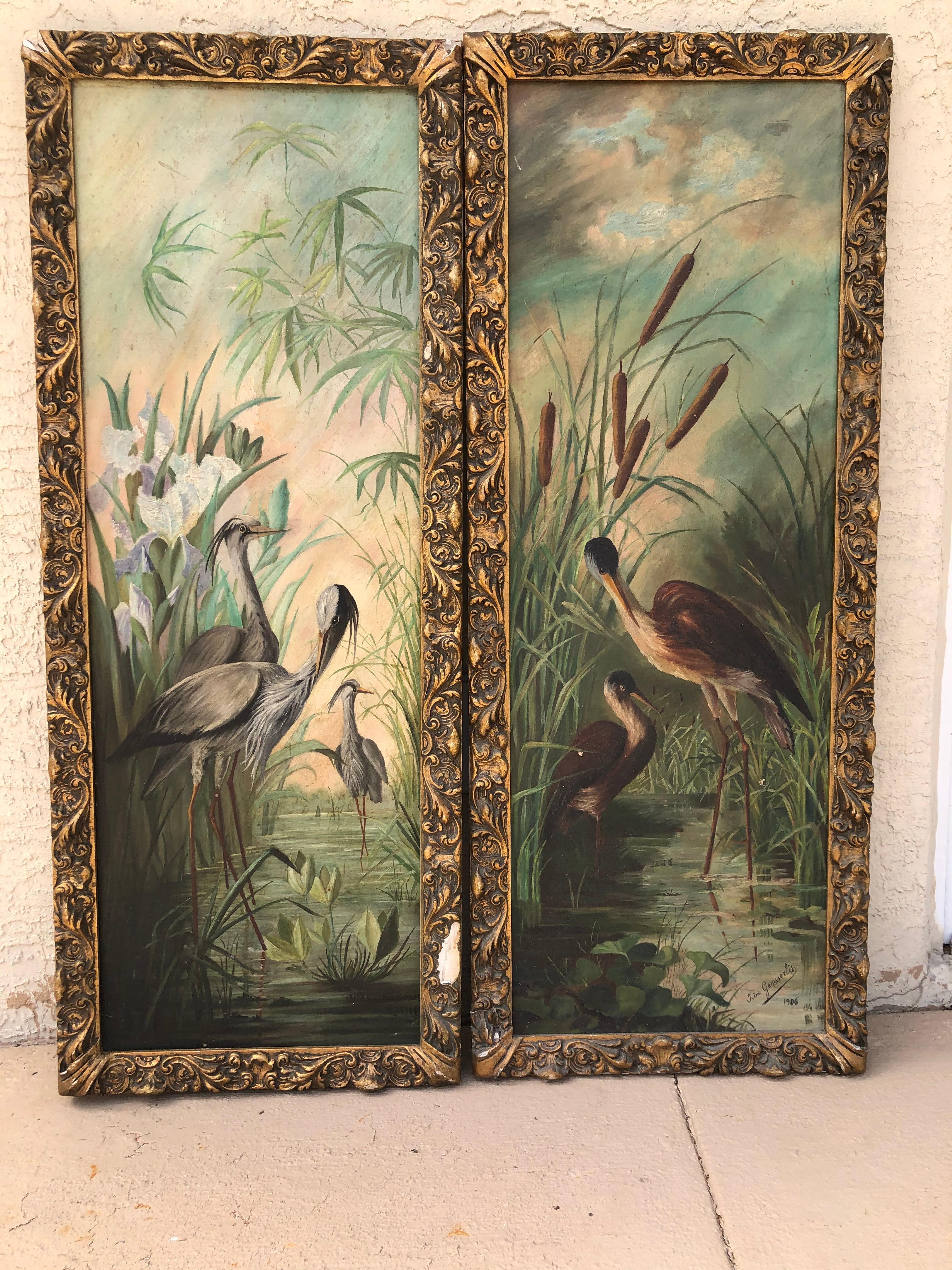Unknown Animal Painting - Pair of Antique Florida Bird Paintings