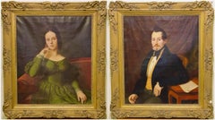 Pair of Antique Paintings, Oil on Canvas, Portraits. Around 1850.
