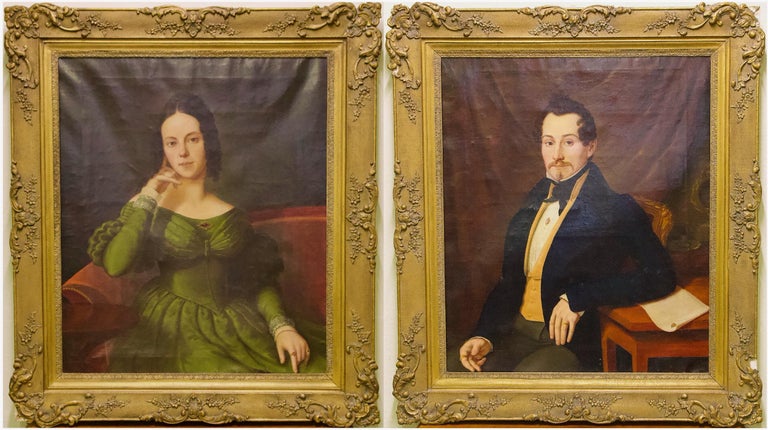 Unknown Portrait Painting - Pair of Antique Paintings, Oil on Canvas, Portraits. Around 1850. 
