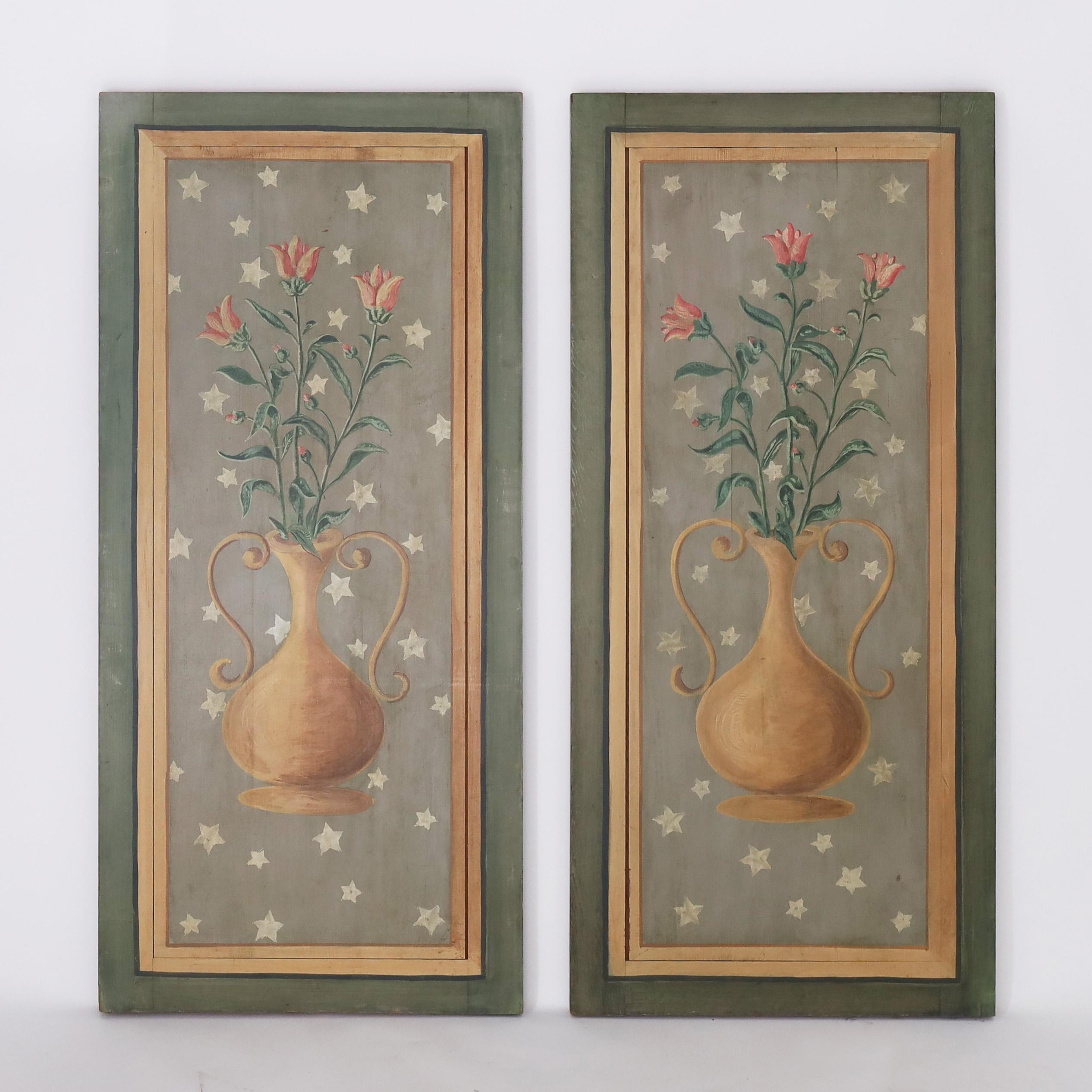 Unknown Still-Life Painting - Pair of Antique Wood Decorative Painted Panels