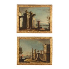 Pair of Architectural Capriccio Oil on Canvas Italy XVIII Century