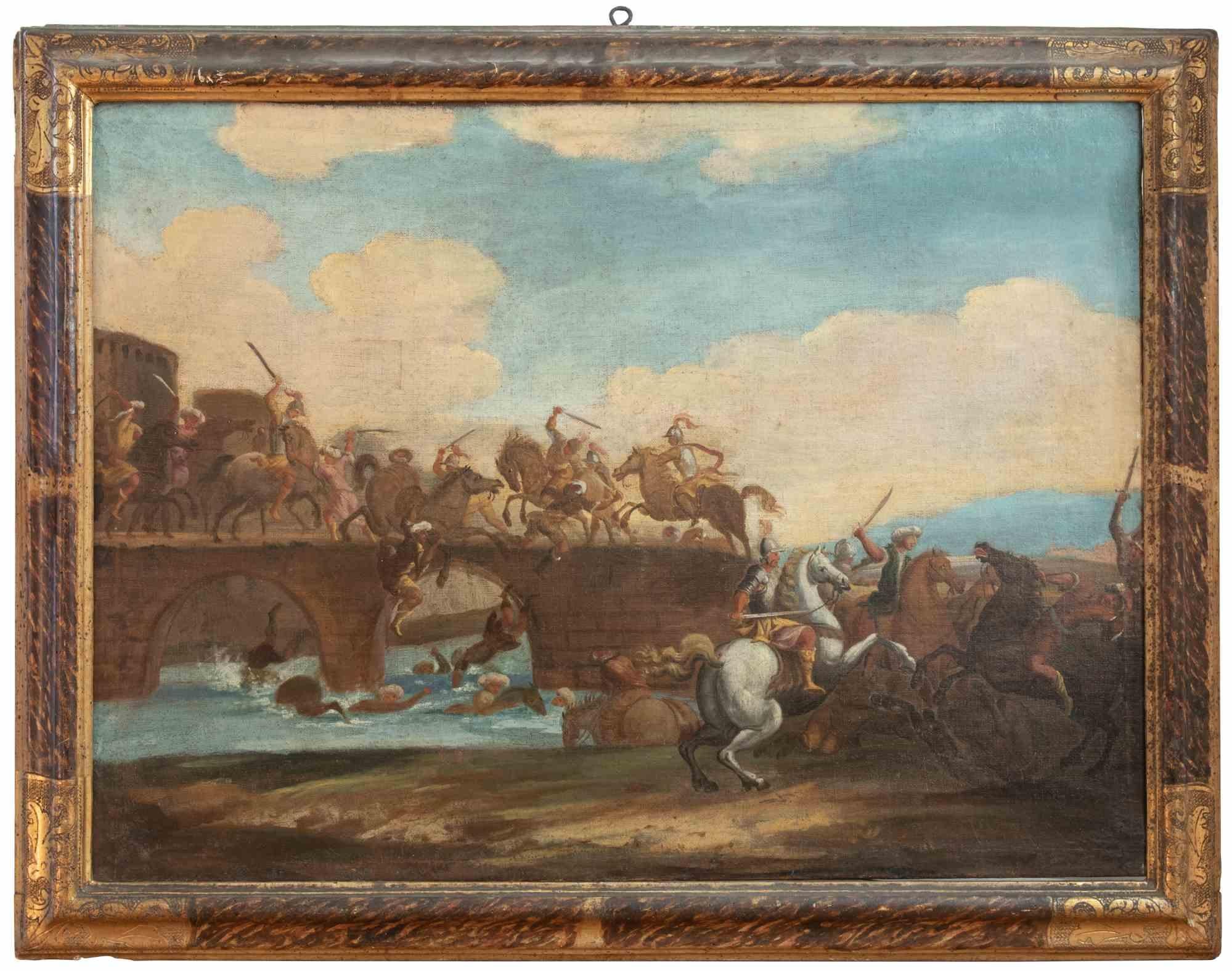 Pair of Battle Scenes - Oil Painting - 18th Century For Sale 1