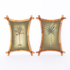 Pair of British Colonial Style Palm Tree Paintings