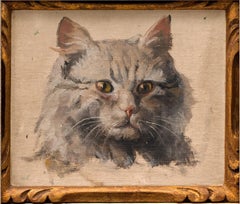 "Pair of Cat Portraits" oil on canvas, circa 1920s