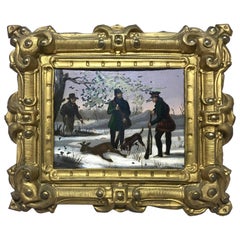 Antique Pair of Continental Field and Stream Paintings on Brass