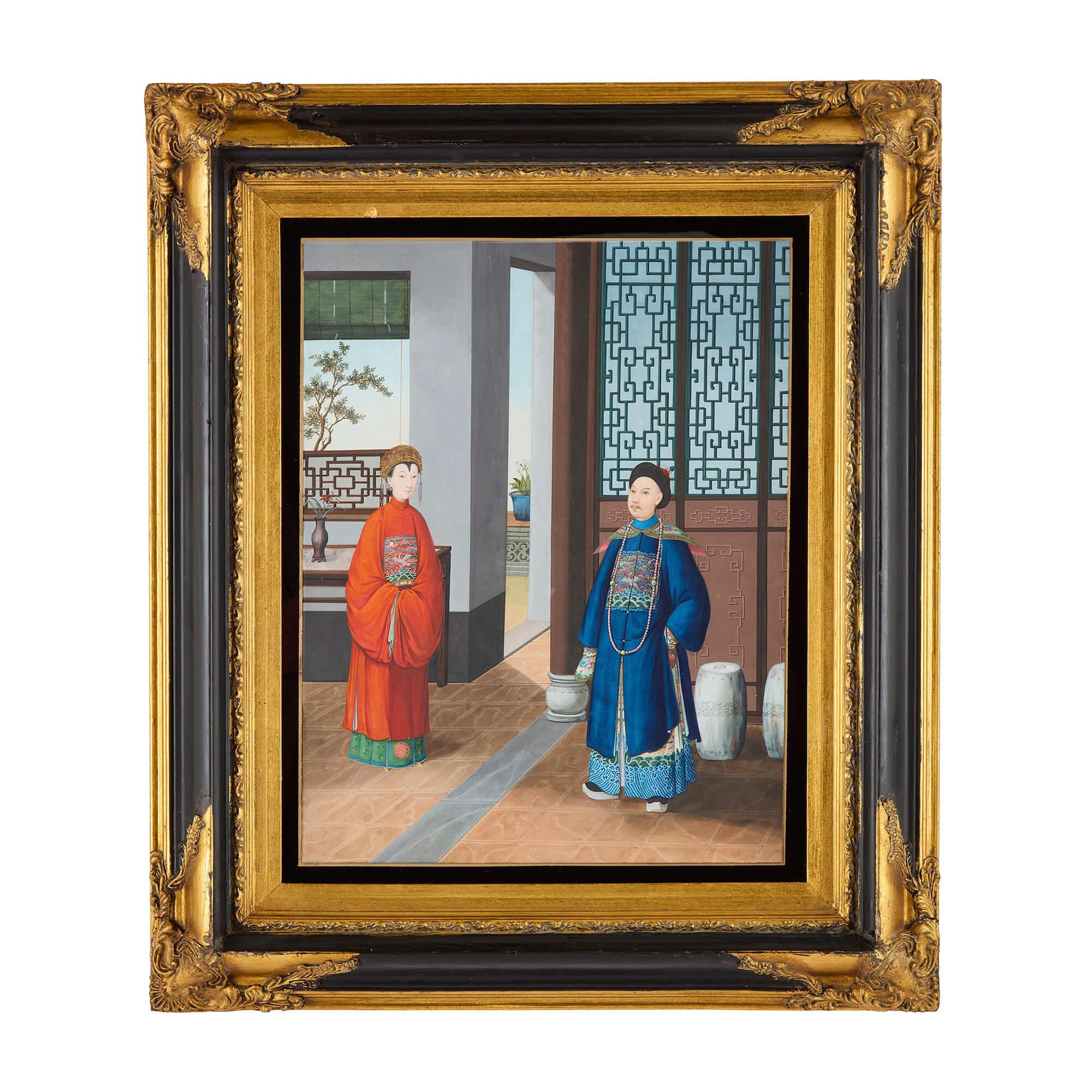 Paar chinesische Export-Aquarellgemälde des frühen 19. Jahrhunderts – Painting von Unknown