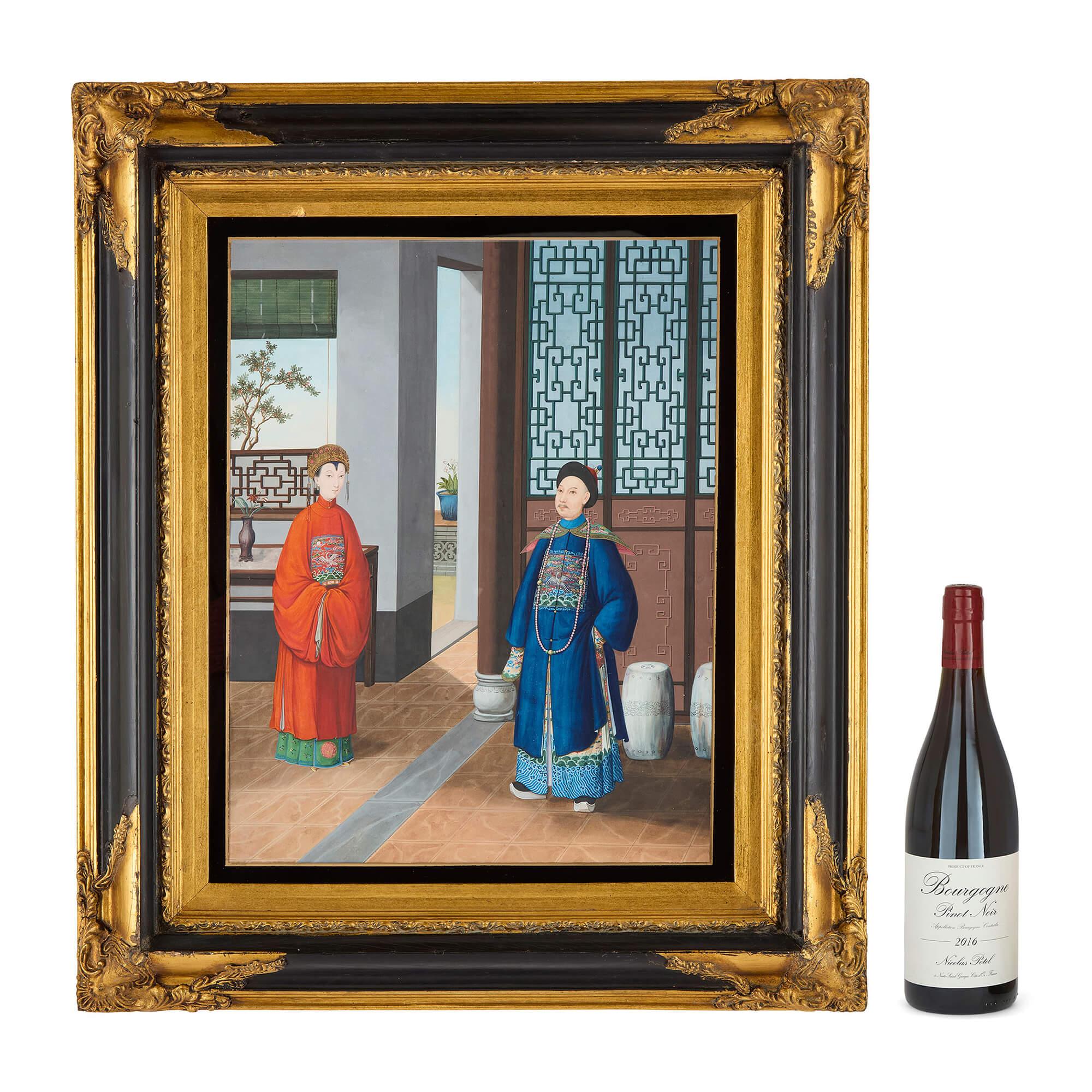 Paar chinesische Export-Aquarellgemälde des frühen 19. Jahrhunderts im Angebot 2
