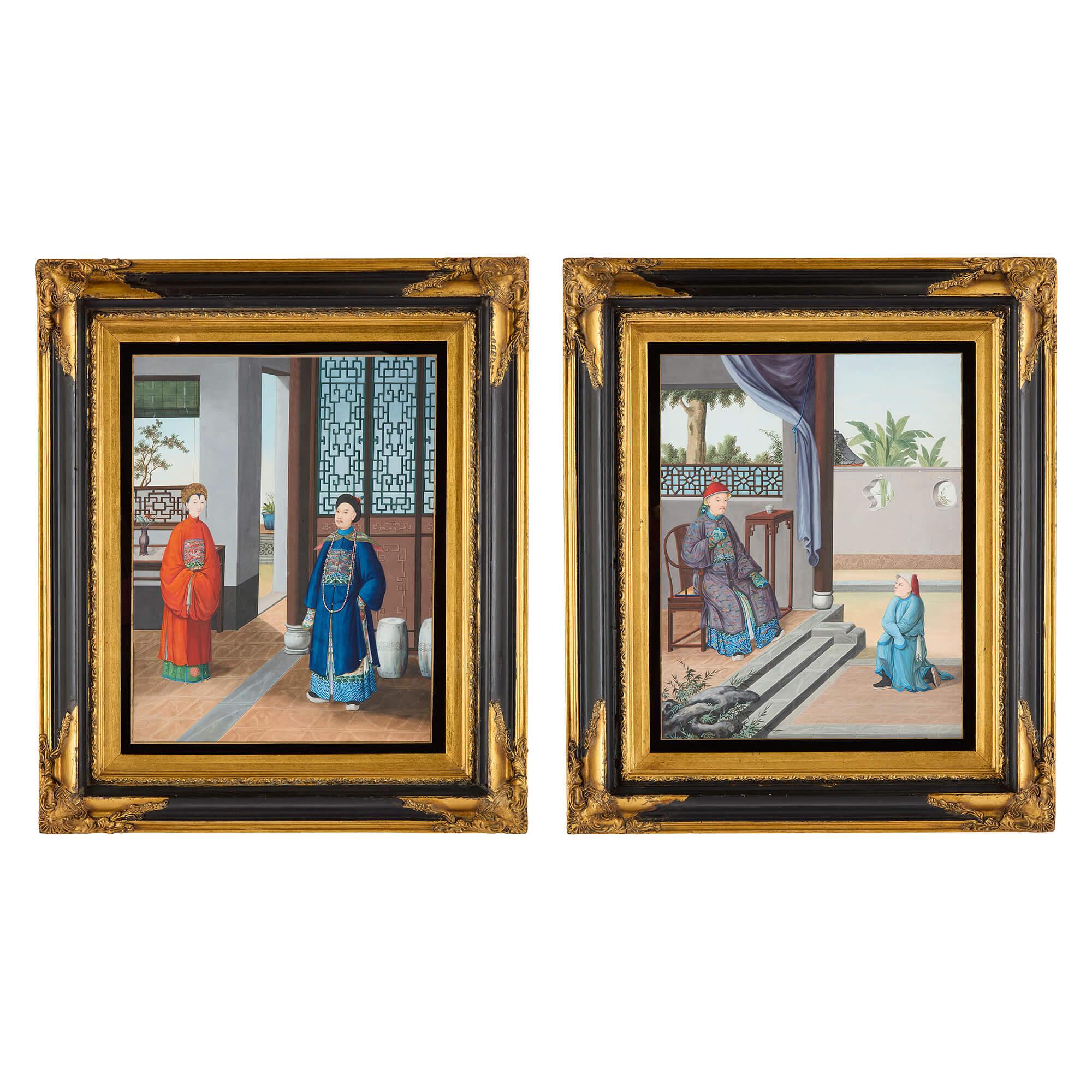 Unknown Figurative Painting – Paar chinesische Export-Aquarellgemälde des frühen 19. Jahrhunderts