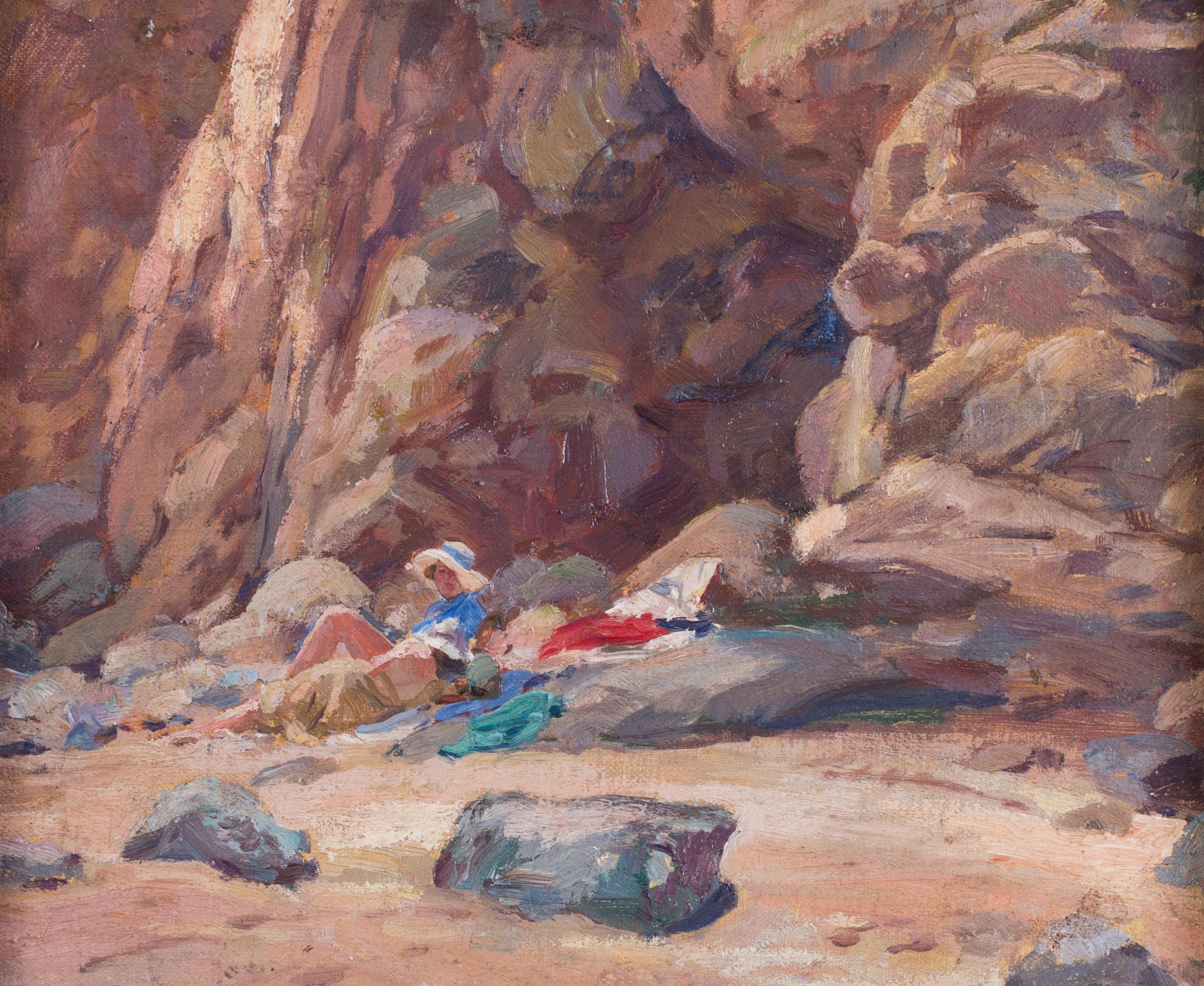 Paire de peintures impressionnistes britanniques du début du 20e siècle représentant la plage  en vente 5