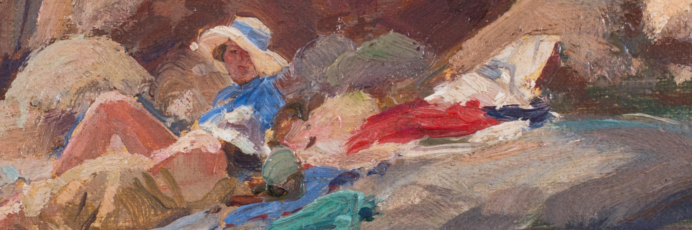 Coppia di dipinti impressionisti britannici del primo Novecento raffiguranti una spiaggia - Painting Impressionismo di Unknown