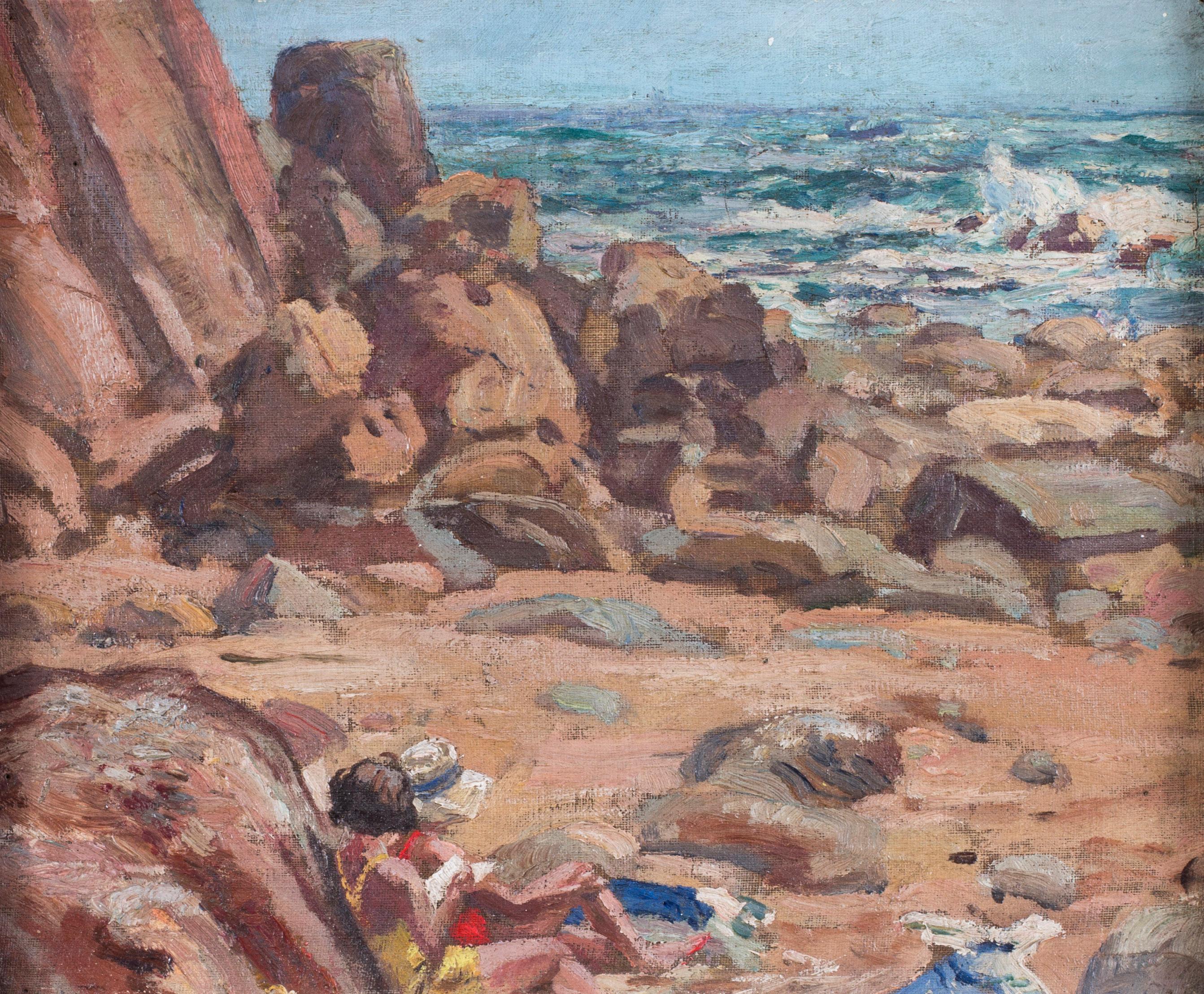 Paire de peintures impressionnistes britanniques du début du 20e siècle représentant la plage  en vente 4
