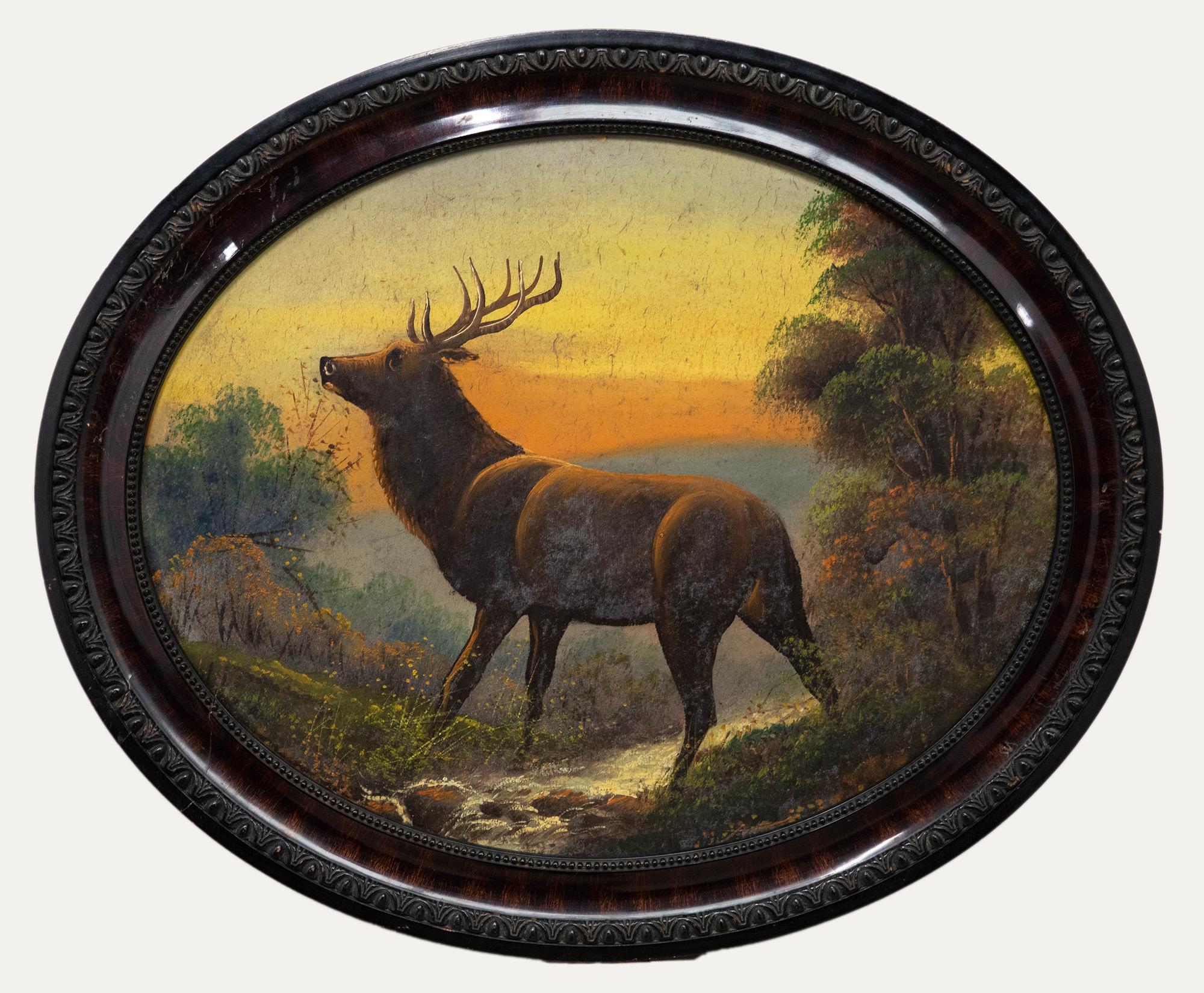 Pair of Early 20th Century Oils - Stags in Oval Frames 3