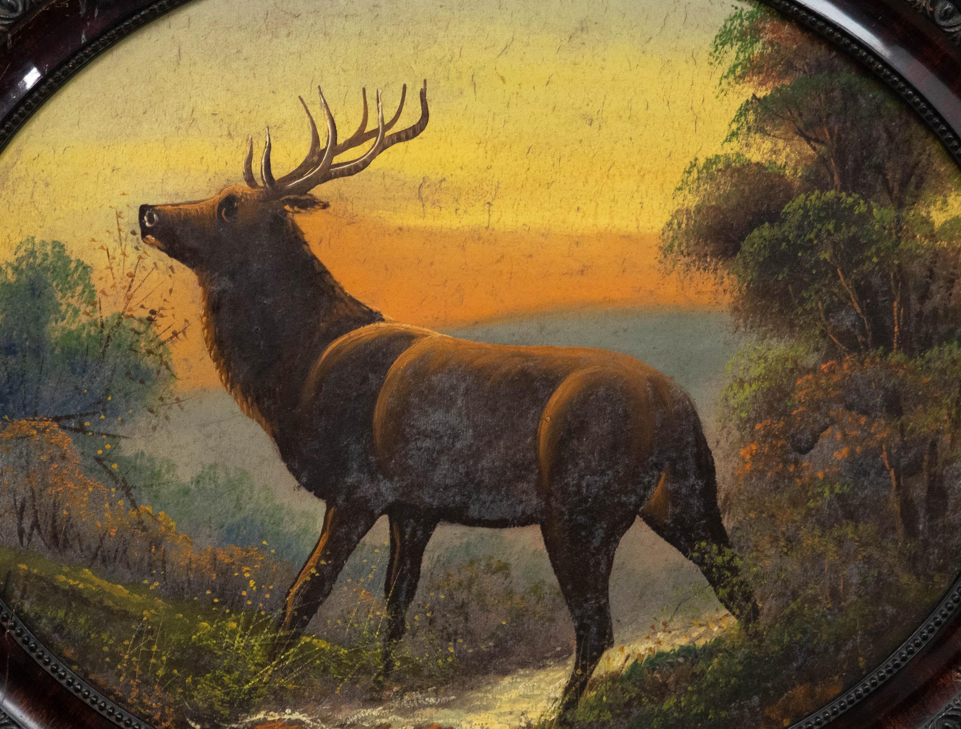 Pair of Early 20th Century Oils - Stags in Oval Frames 3