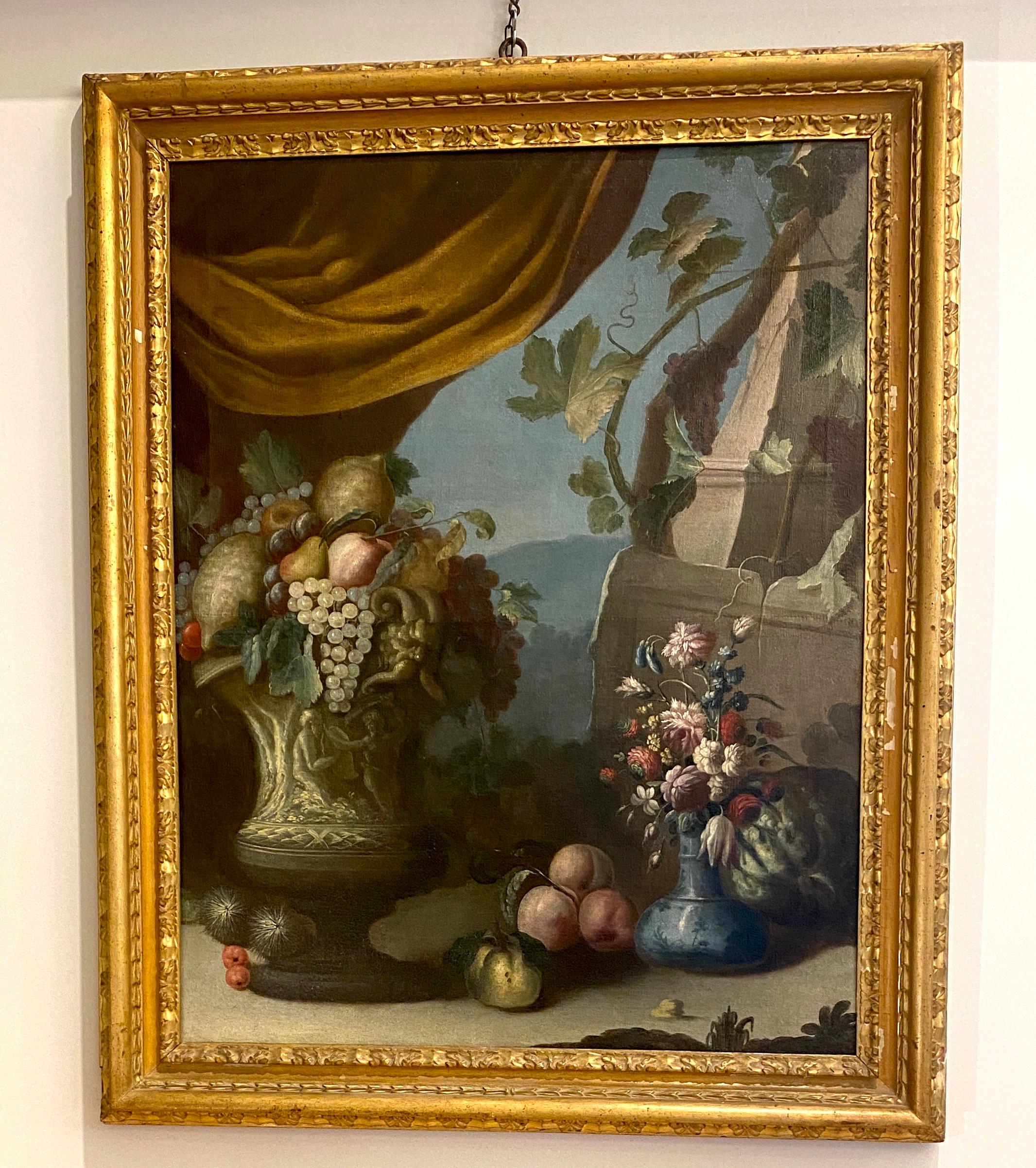 Paire d'exceptionnelles natures mortes italiennes du XVIIIe siècle  - Maîtres anciens Painting par Unknown