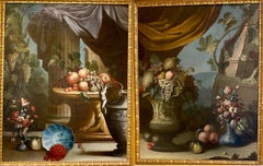 Antique Pair of Exceptional Italian 18th Century Still-Life Paintings 