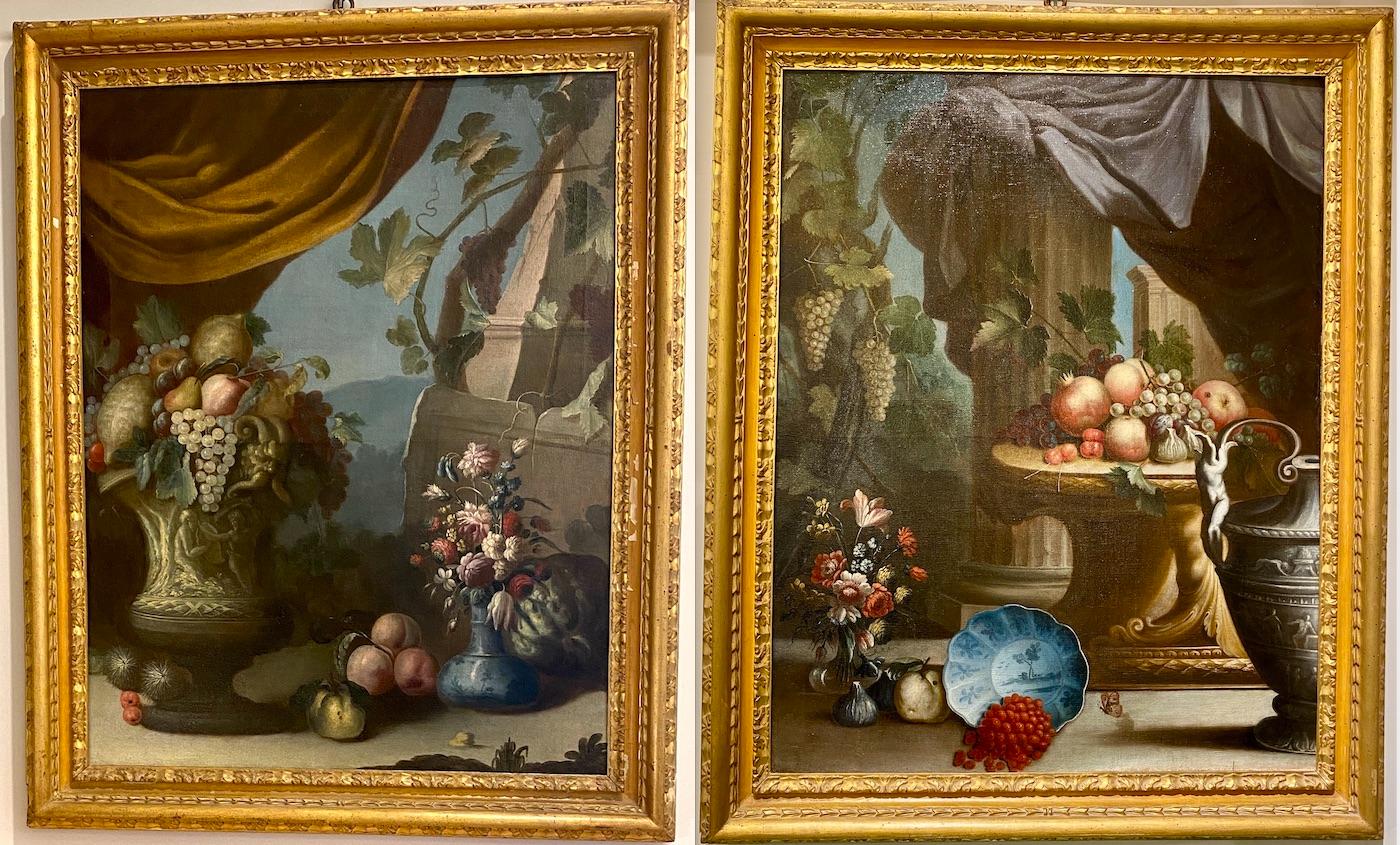 Unknown Still-Life Painting – Ein Paar außergewöhnliche italienische Stillleben aus dem 18. Jahrhundert 