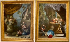 Antique Pair of Exceptional Italian 18th Century Still-Life Paintings 