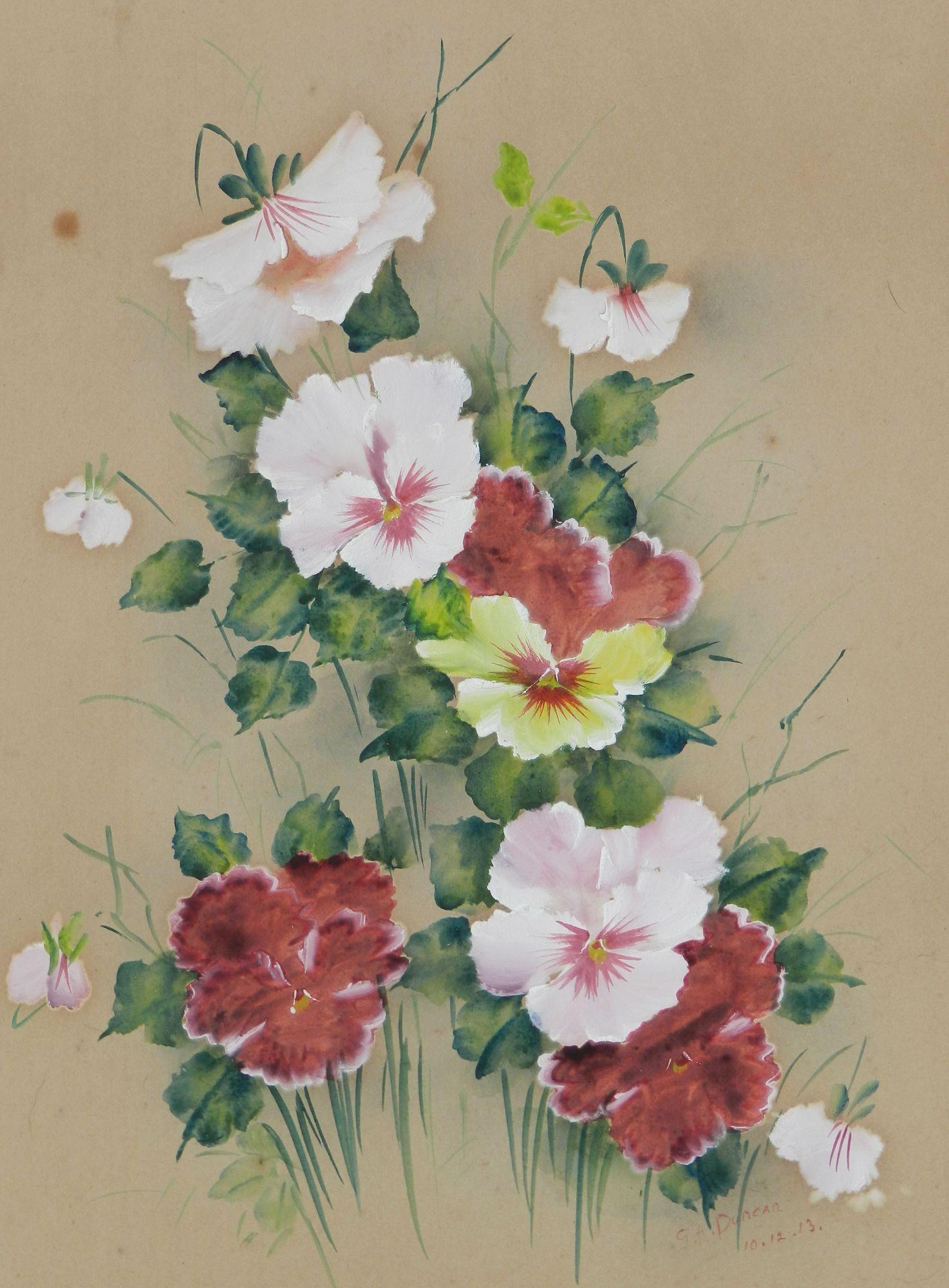 Pair of Flower Paintings c1913 English Signed by Artist For Sale 1