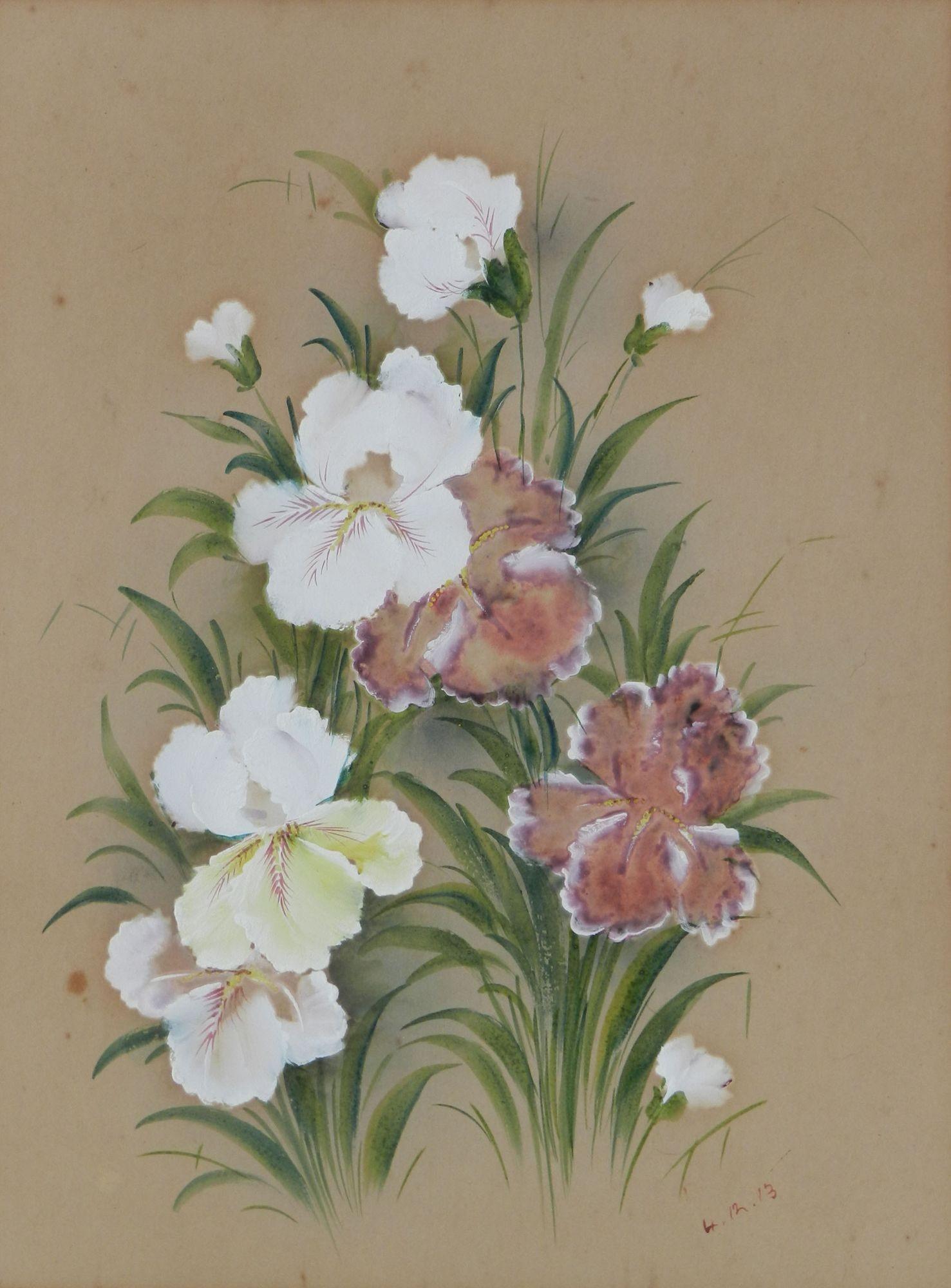 Pair of Flower Paintings c1913 English Signed by Artist For Sale 3