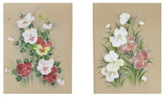 Antique Pair of Flower Paintings c1913 English Signed by Artist