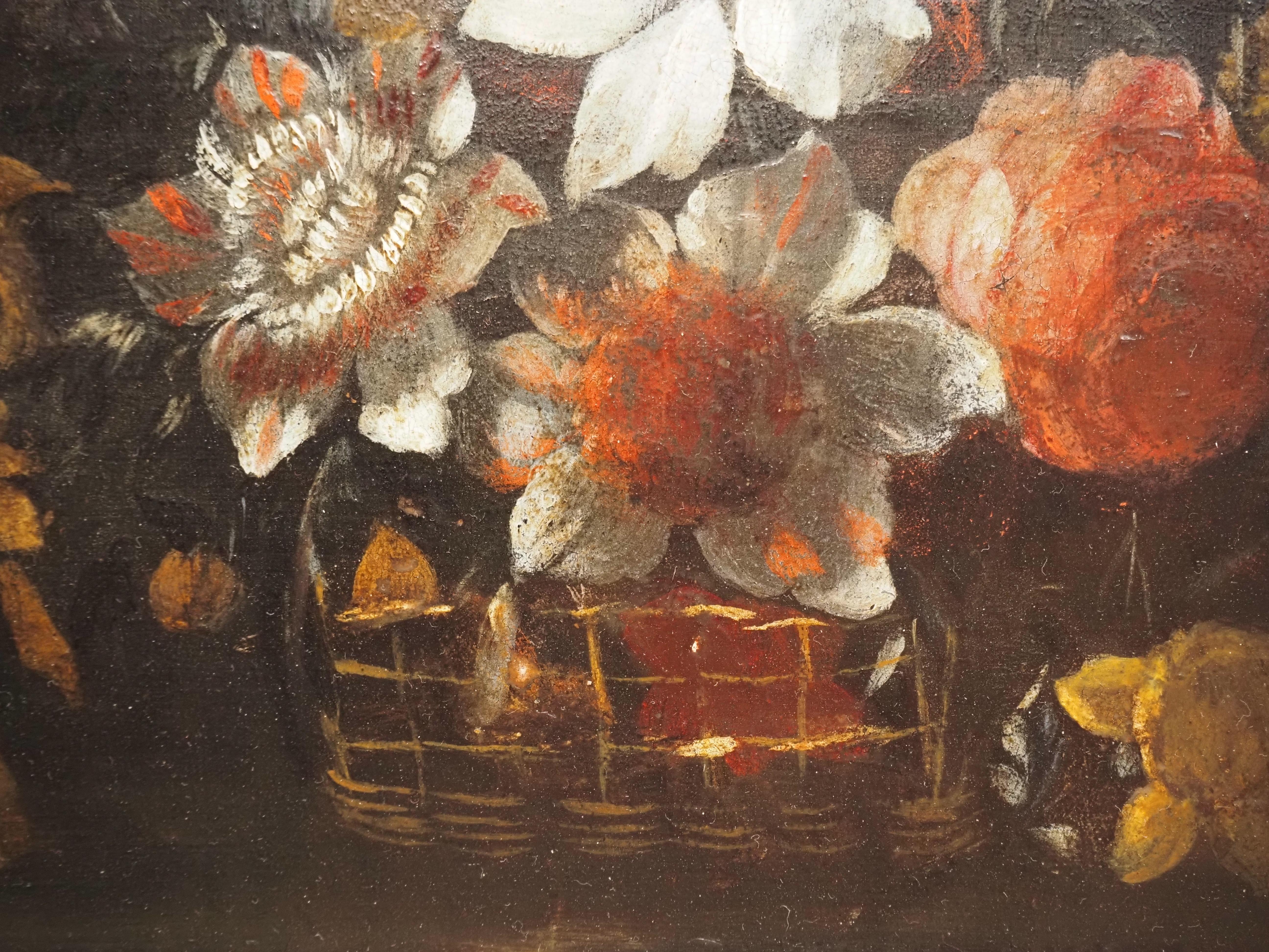 Pareja de bodegones florales con varias flores (entre ellas un tulipán) en una cesta, óleo sobre cobre
Escuela flamenca, segunda mitad del siglo XVII.
Dimensiones sin marco: 17 x 22 cm.
Dimensiones con marco: 23 x 28 cm.

La pintura de bodegones