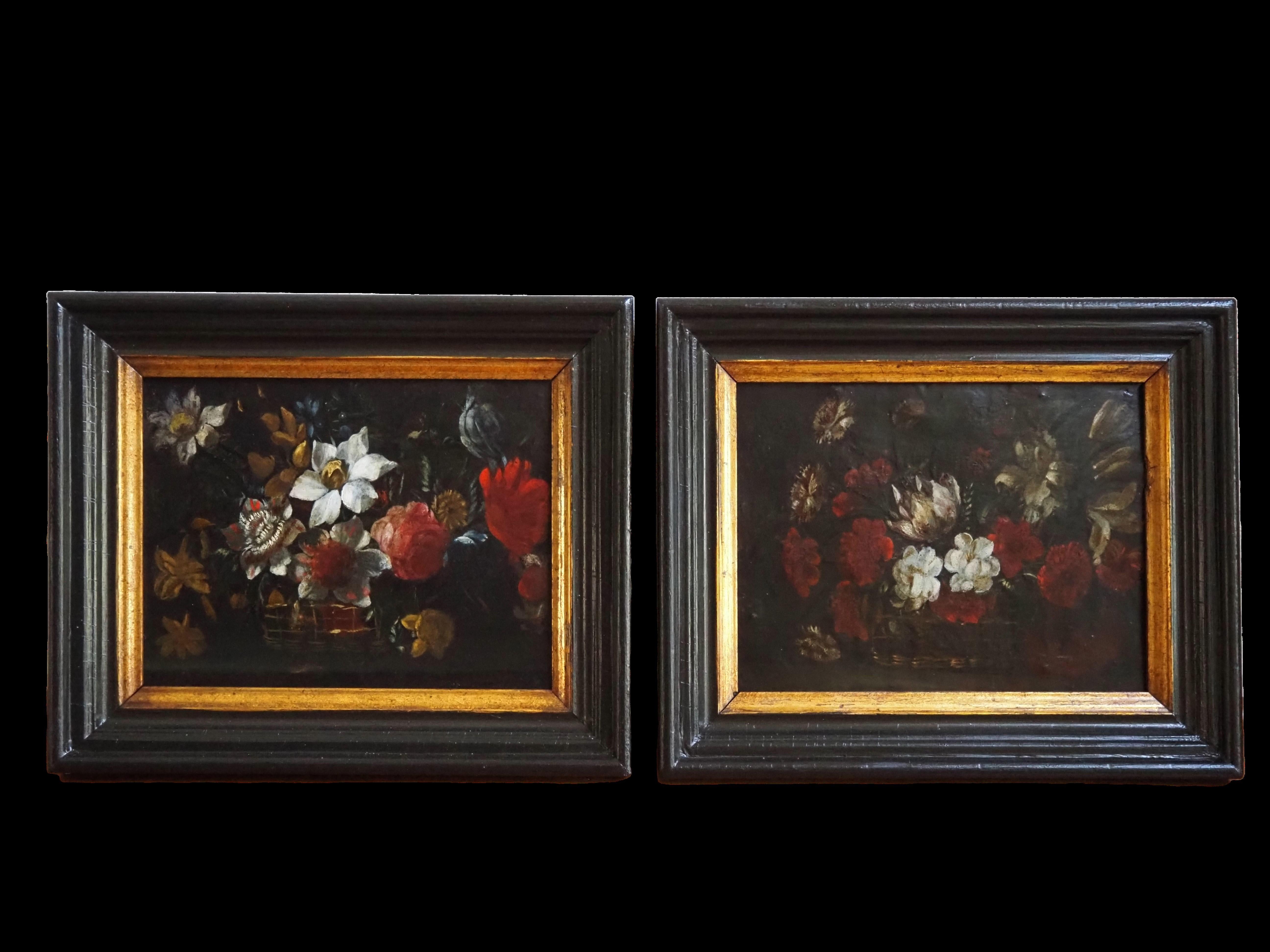 Still-Life Painting de Unknown - Pareja de bodegones florales sobre cobre, Flandes, siglo XVII, tulipán