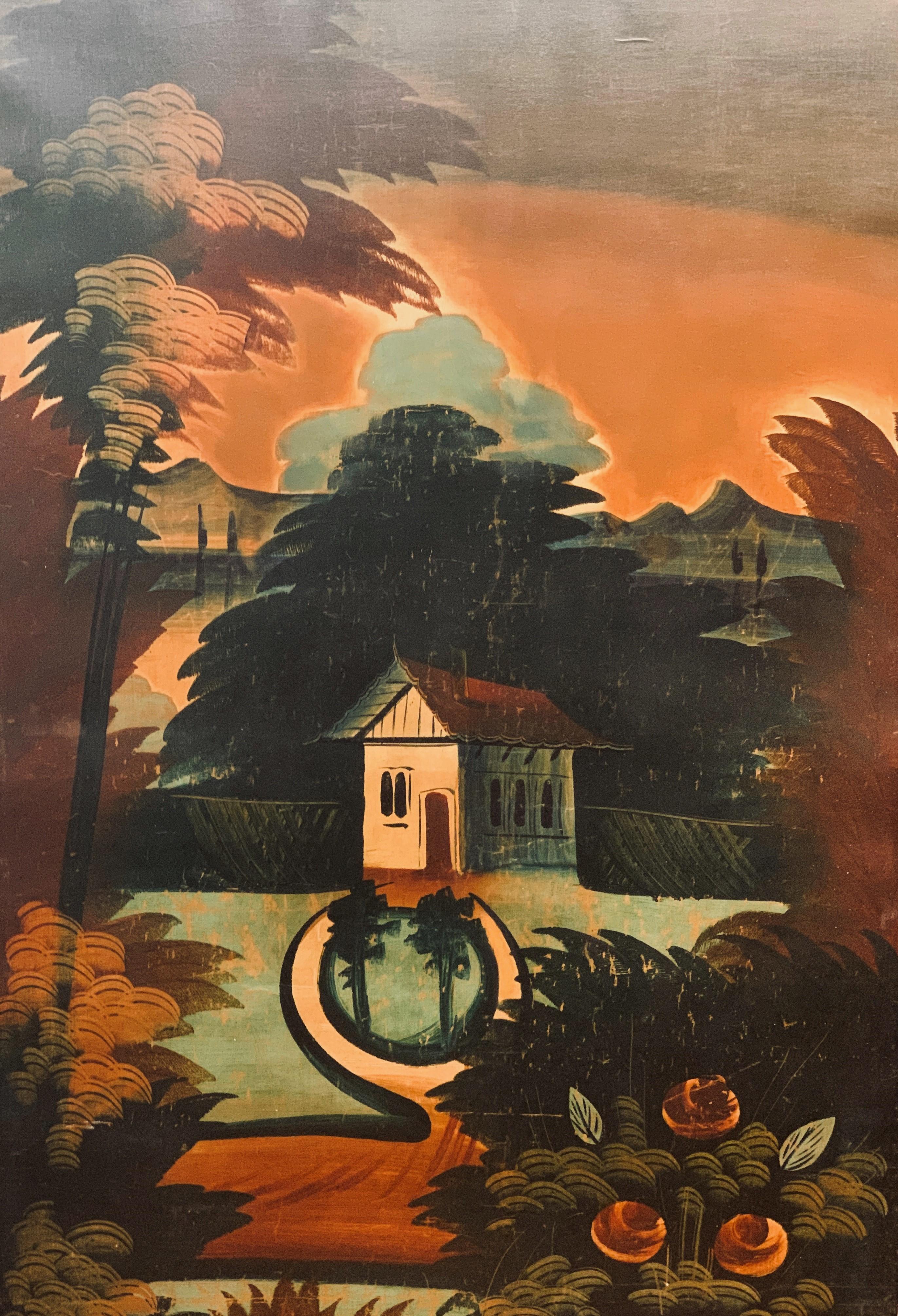 Pair of Folk Art Painted Window Shades, Likely NY State, circa 1840 - Painting by Unknown